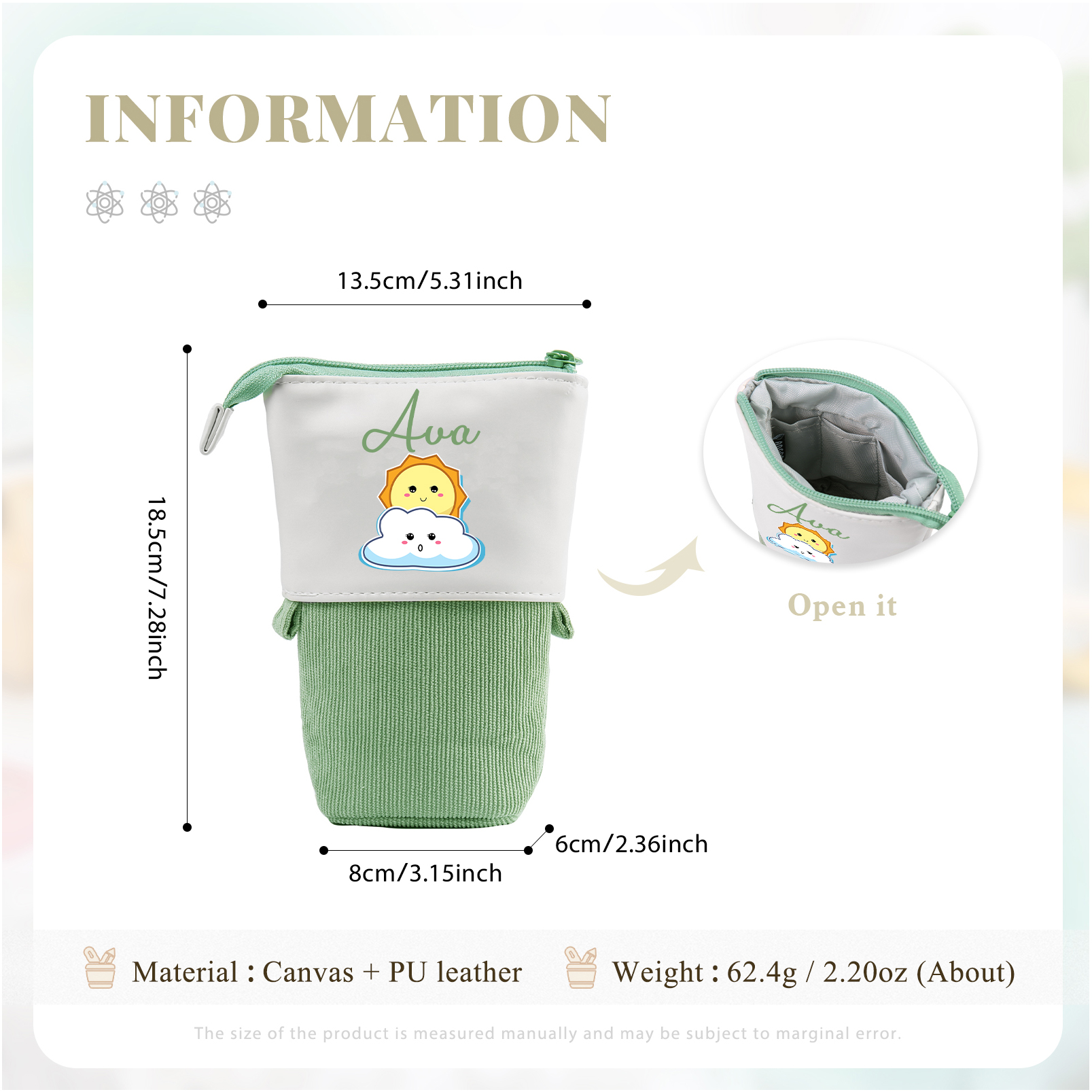 Personalized Pencil Case Custom Name Sun Pencil Case Back to School Gift for Boys/Girls