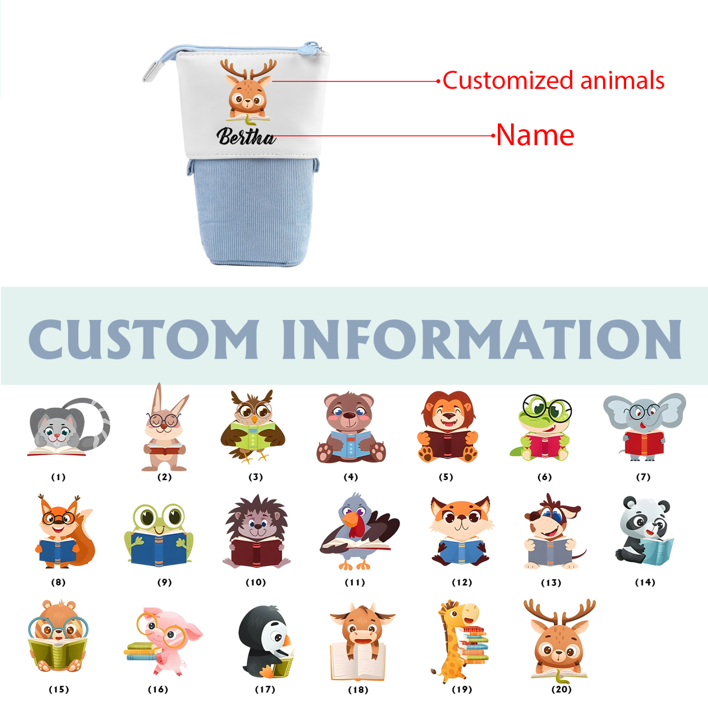 Personalized Pencil Case Custom Name And Animal Pencil Case Back To School Gift For Boys And Girls