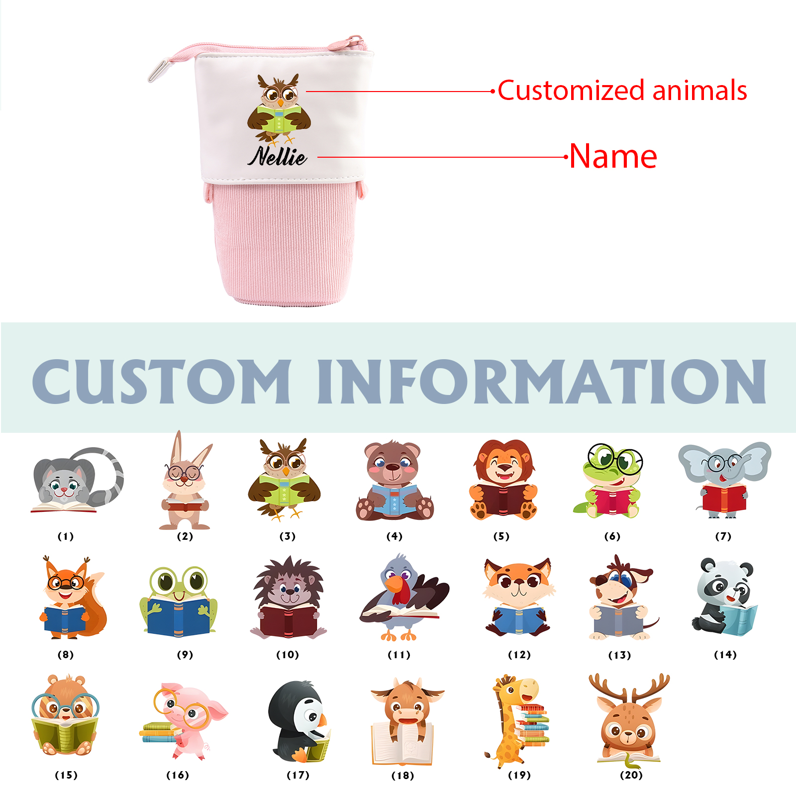 Personalized Pencil Case Custom Name And Animal Pencil Case Back To School Gift For Boys And Girls