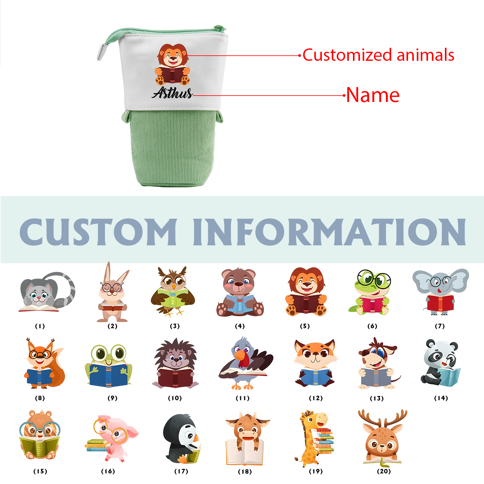 Personalized Pencil Case Custom Name And Animal Pencil Case Back To School Gift For Boys And Girls