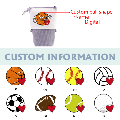 Personalized Pencil Case Customized Name & Ball & Number Pencil Case Back to School Gift for Boys Girls