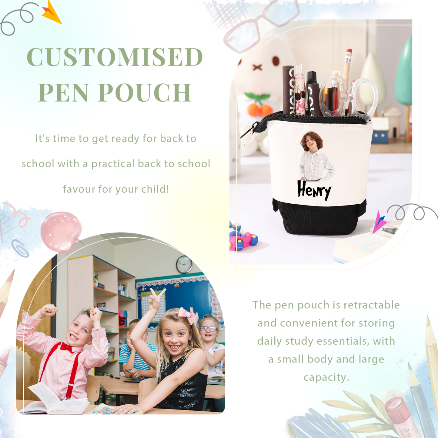 Personalized Pencil Case Custom Name And Photo Pencil Case Back To School Gift For Boys Girls 