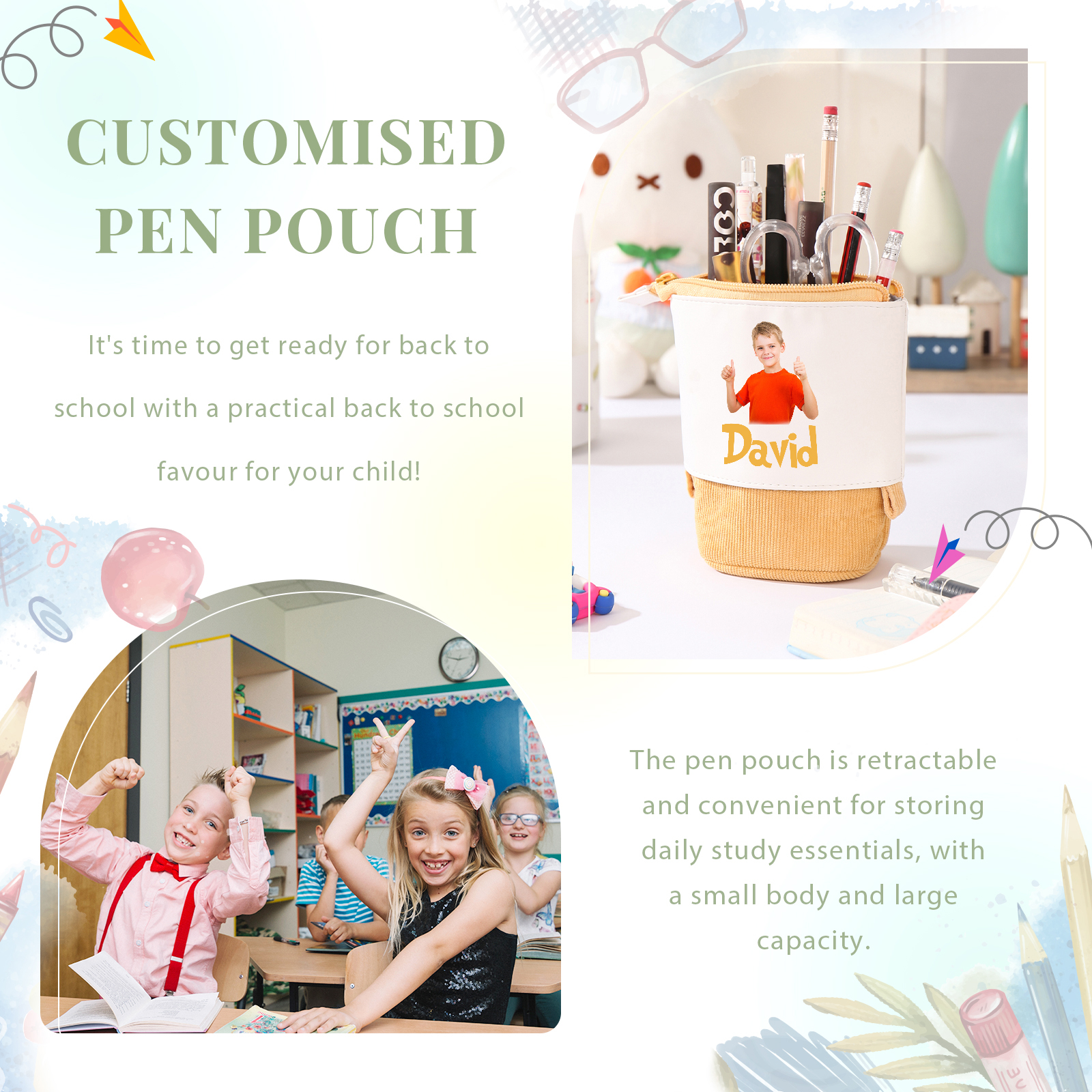 Personalized Pencil Case Custom Name And Photo Pencil Case Back To School Gift For Boys Girls 