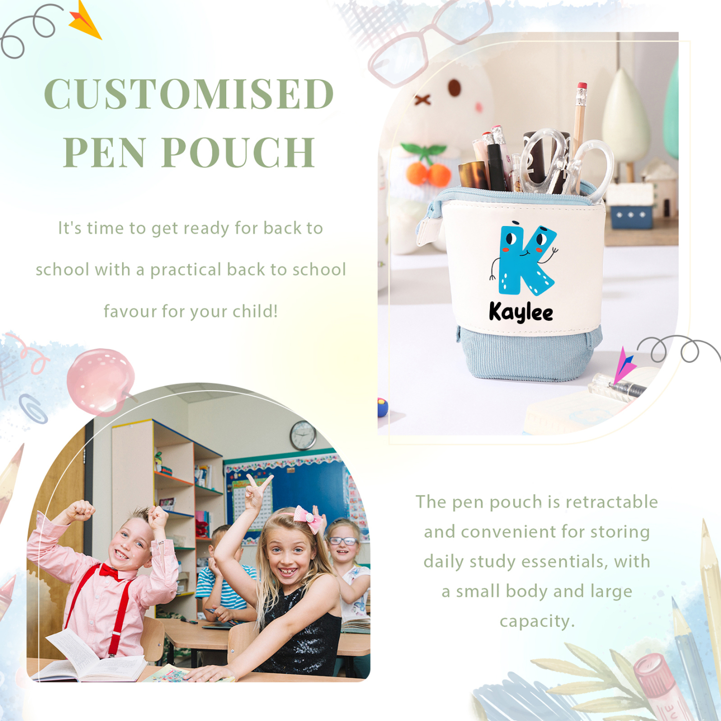 Personalized Pencil Case Custom Name And Letter Pencil Case Back To School Gift For Boys Girls