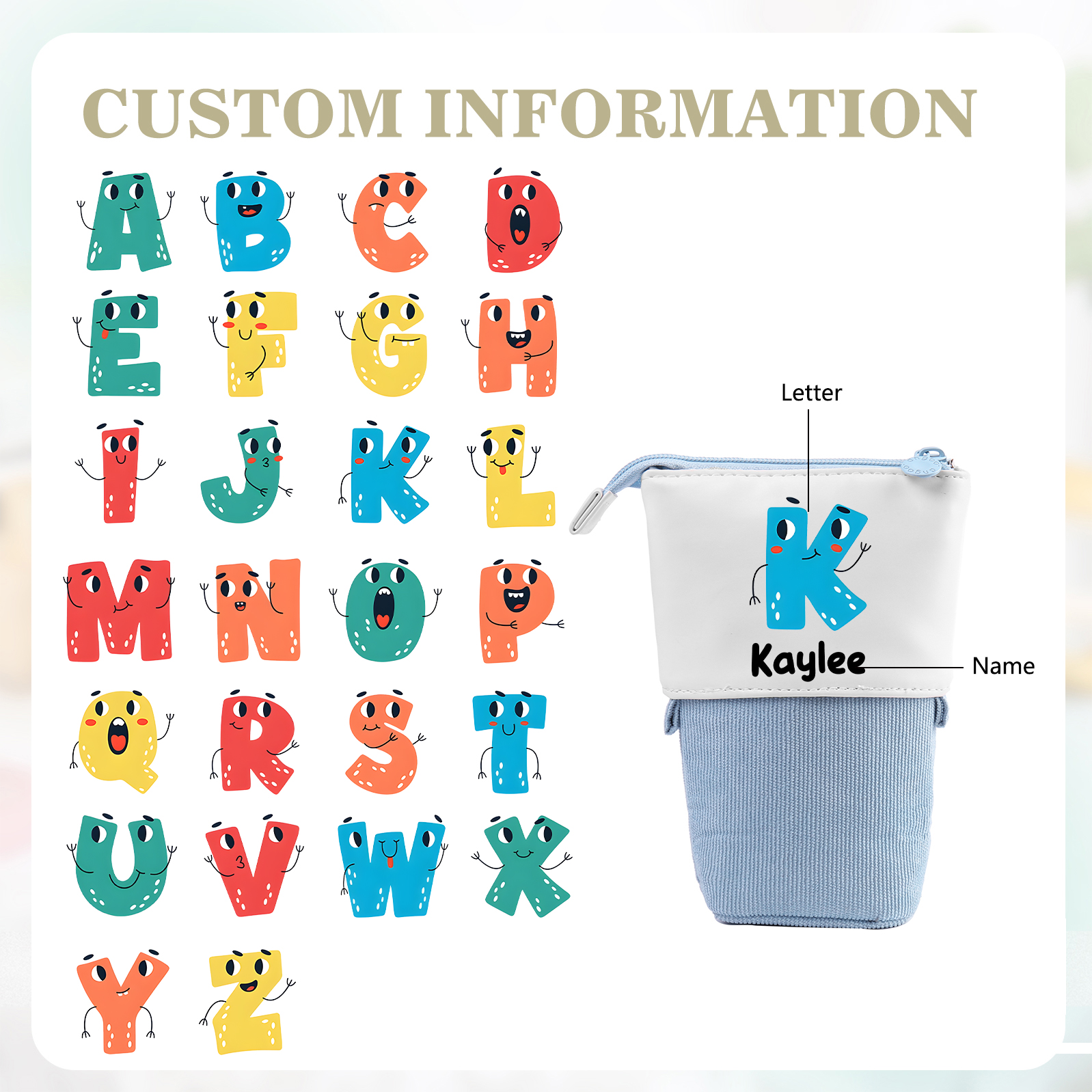 Personalized Pencil Case Custom Name And Letter Pencil Case Back To School Gift For Boys Girls