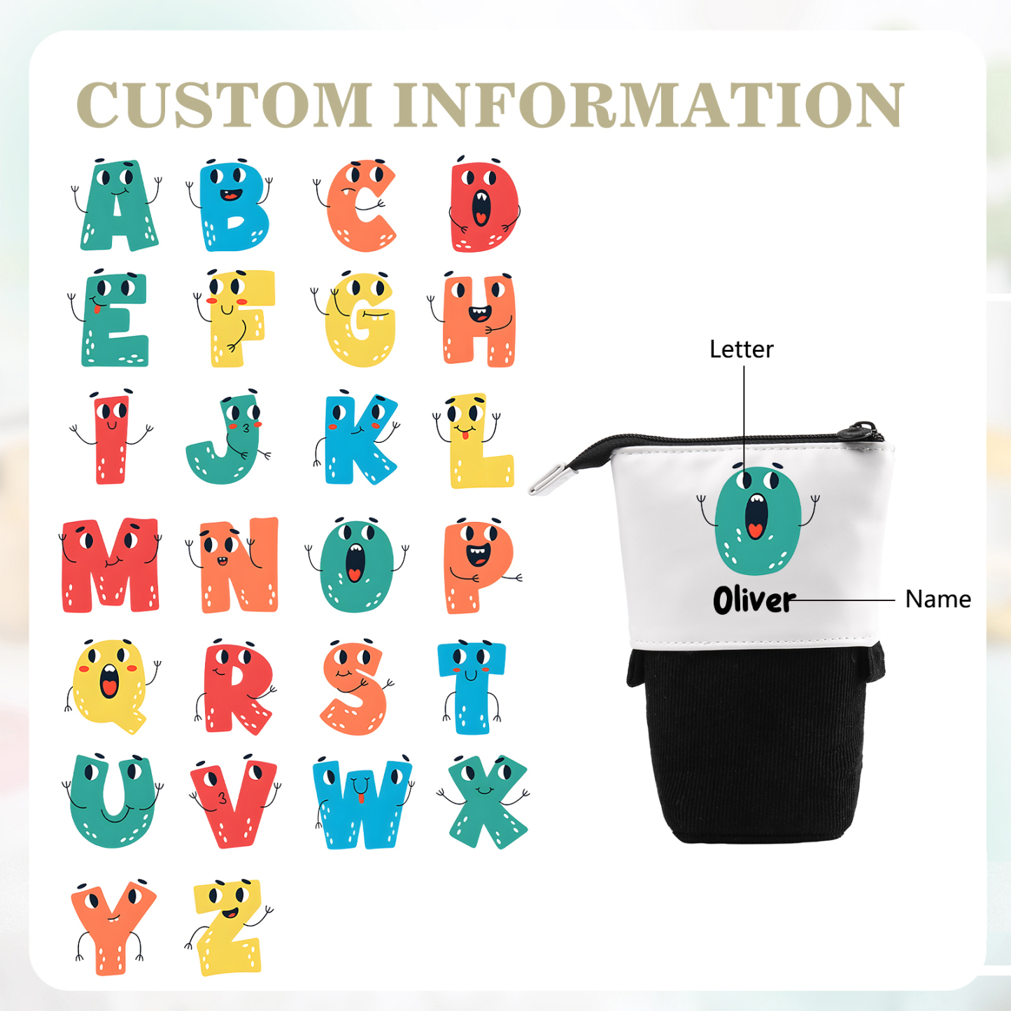 Personalized Pencil Case Custom Name And Letter Pencil Case Back To School Gift For Boys Girls