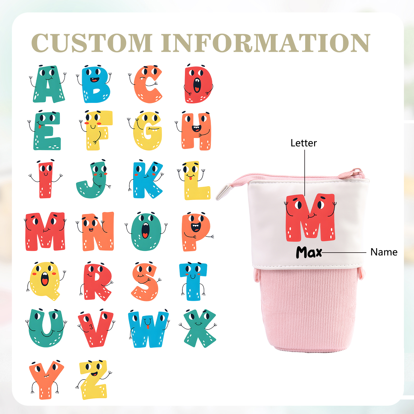 Personalized Pencil Case Custom Name And Letter Pencil Case Back To School Gift For Boys Girls