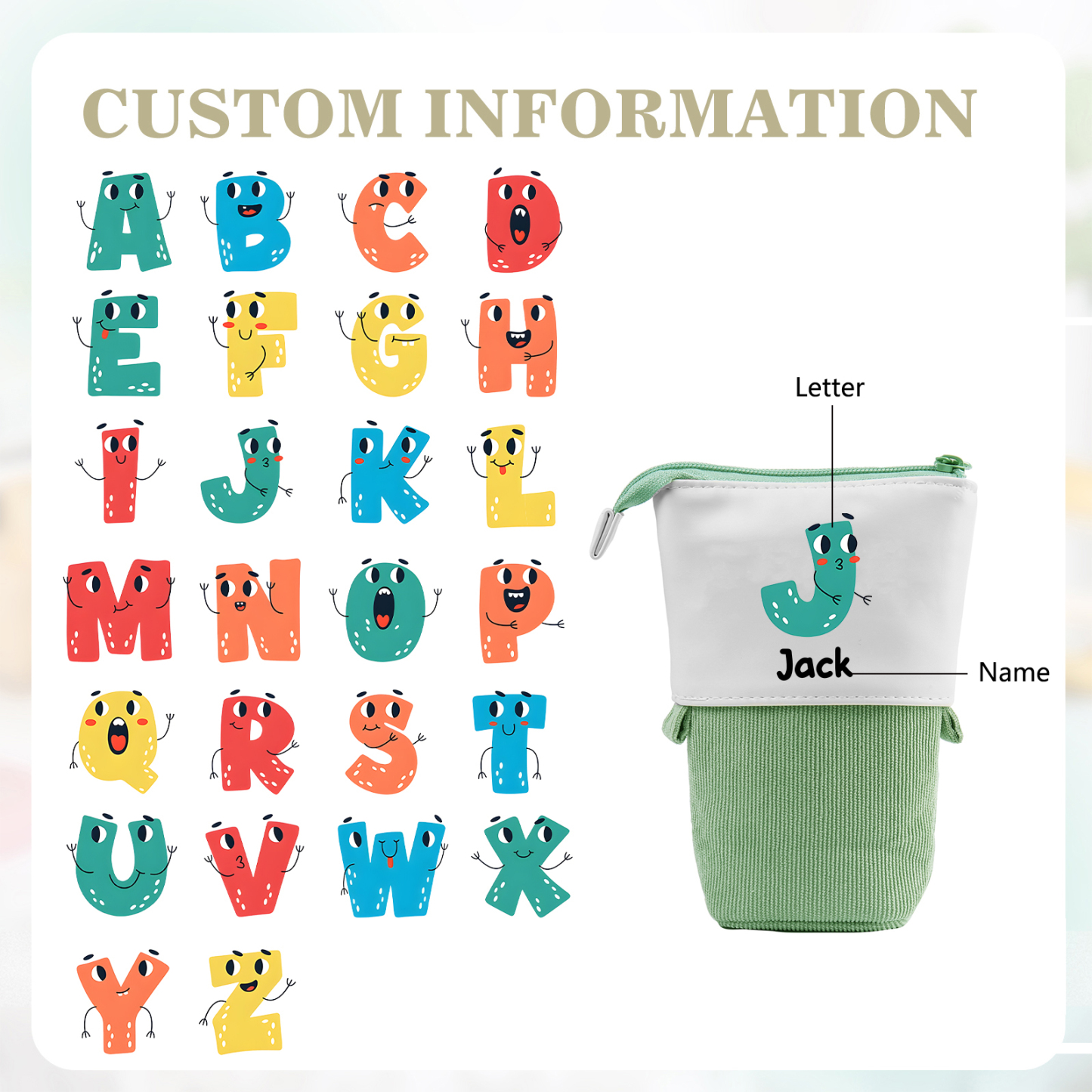 Personalized Pencil Case Custom Name And Letter Pencil Case Back To School Gift For Boys Girls