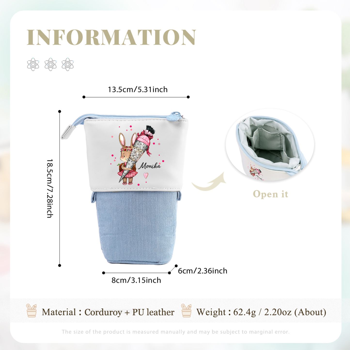 Personalized Pencil Case Custom Name Rabbit Pencil Case Back To School Gift For Boys Girls