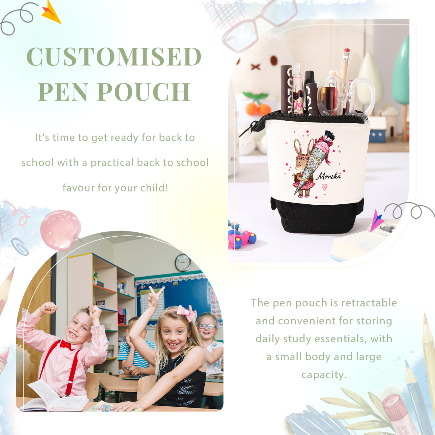 Personalized Pencil Case Custom Name Rabbit Pencil Case Back To School Gift For Boys Girls