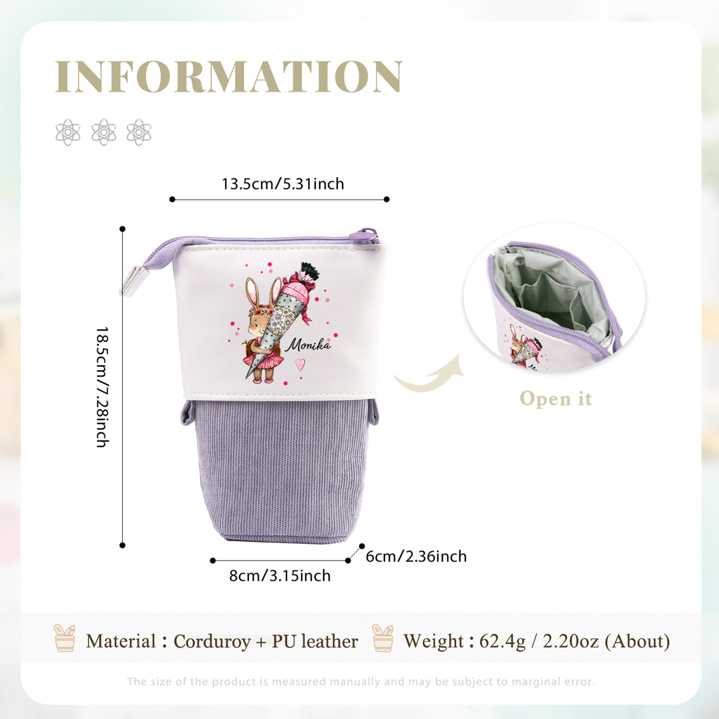 Personalized Pencil Case Custom Name Rabbit Pencil Case Back To School Gift For Boys Girls