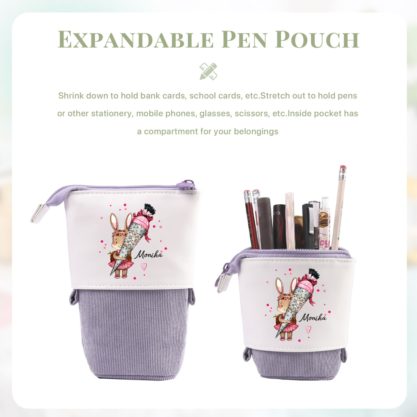 Personalized Pencil Case Custom Name Rabbit Pencil Case Back To School Gift For Boys Girls