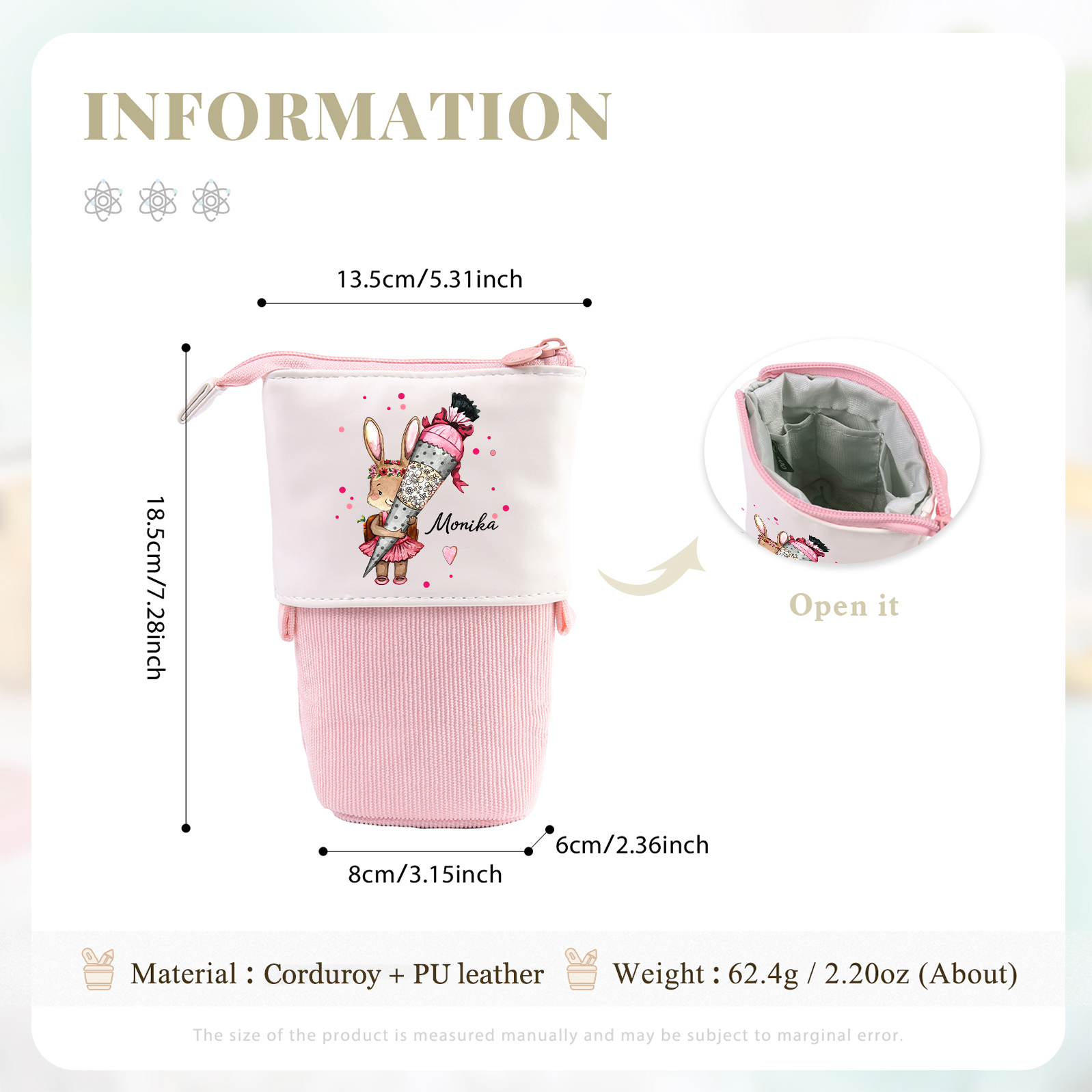 Personalized Pencil Case Custom Name Rabbit Pencil Case Back To School Gift For Boys Girls