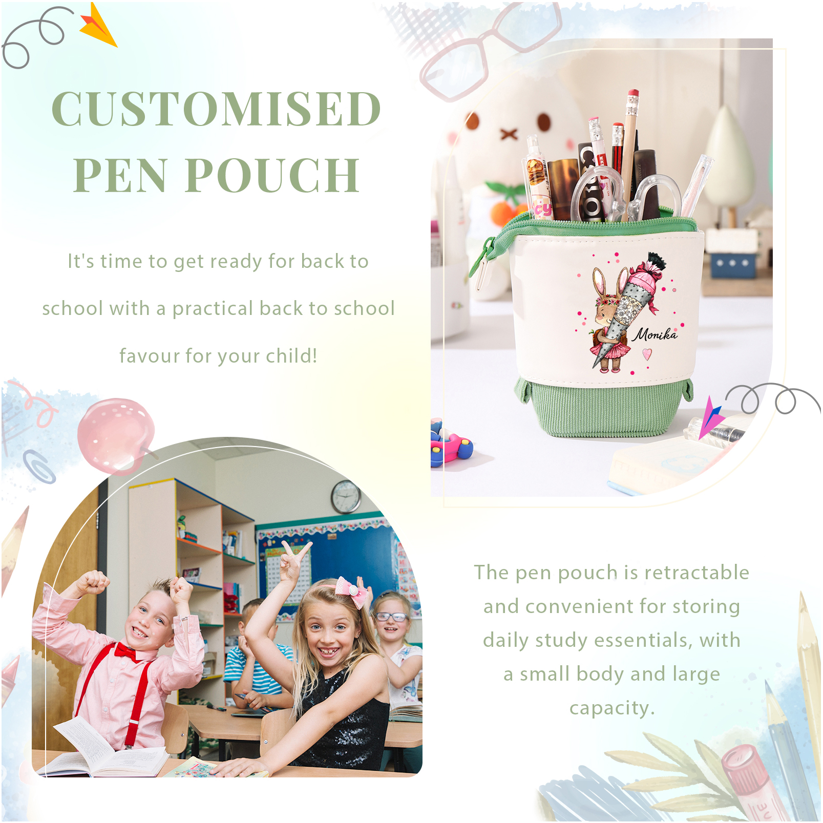 Personalized Pencil Case Custom Name Rabbit Pencil Case Back To School Gift For Boys Girls