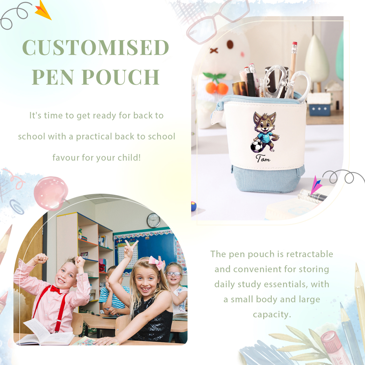 Personalized Pencil Case Custom Name Rabbit Pencil Case Back To School Gift For Boys Girls