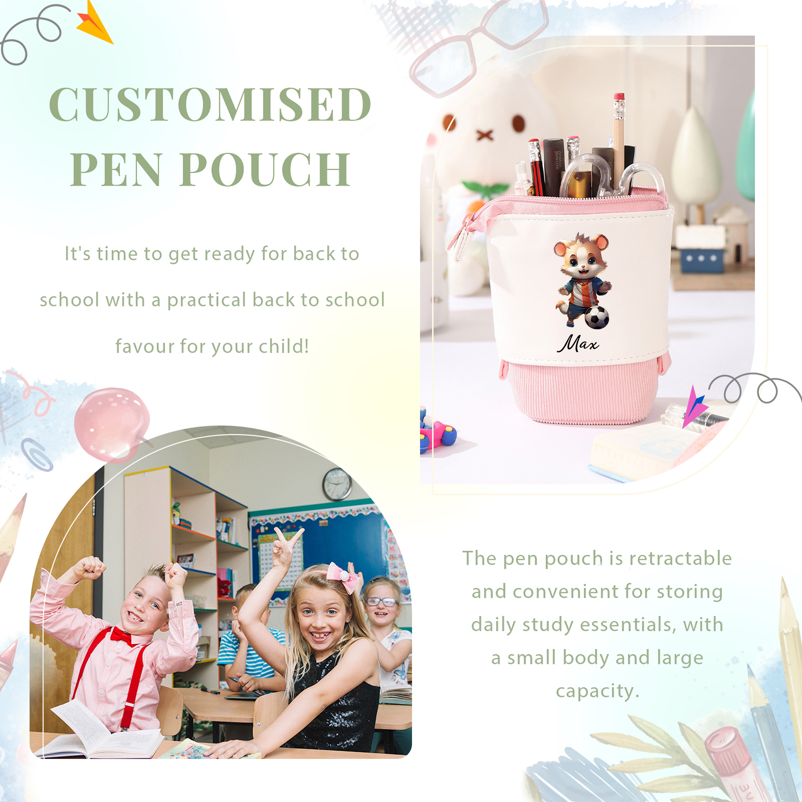 Personalized Pencil Case Custom Name Rabbit Pencil Case Back To School Gift For Boys Girls