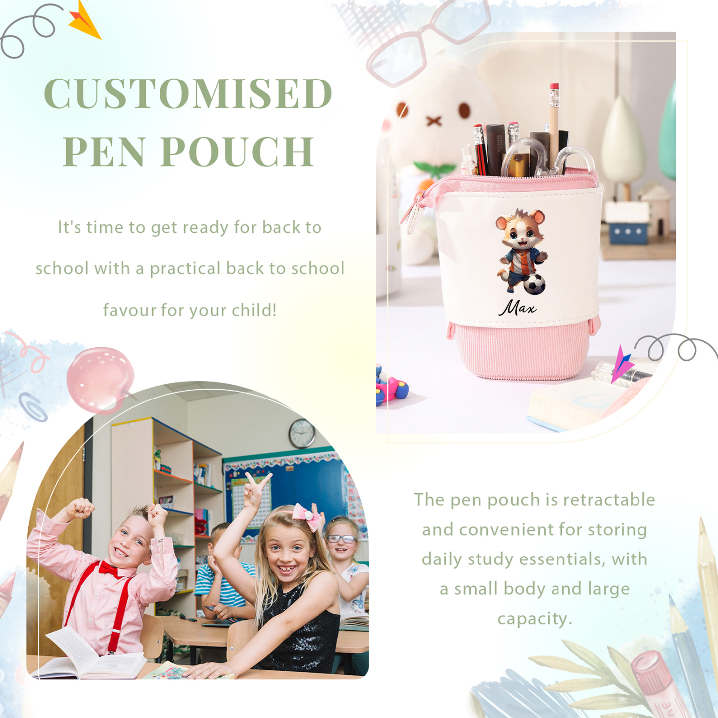 Personalized Pencil Case Custom Name Rabbit Pencil Case Back To School Gift For Boys Girls