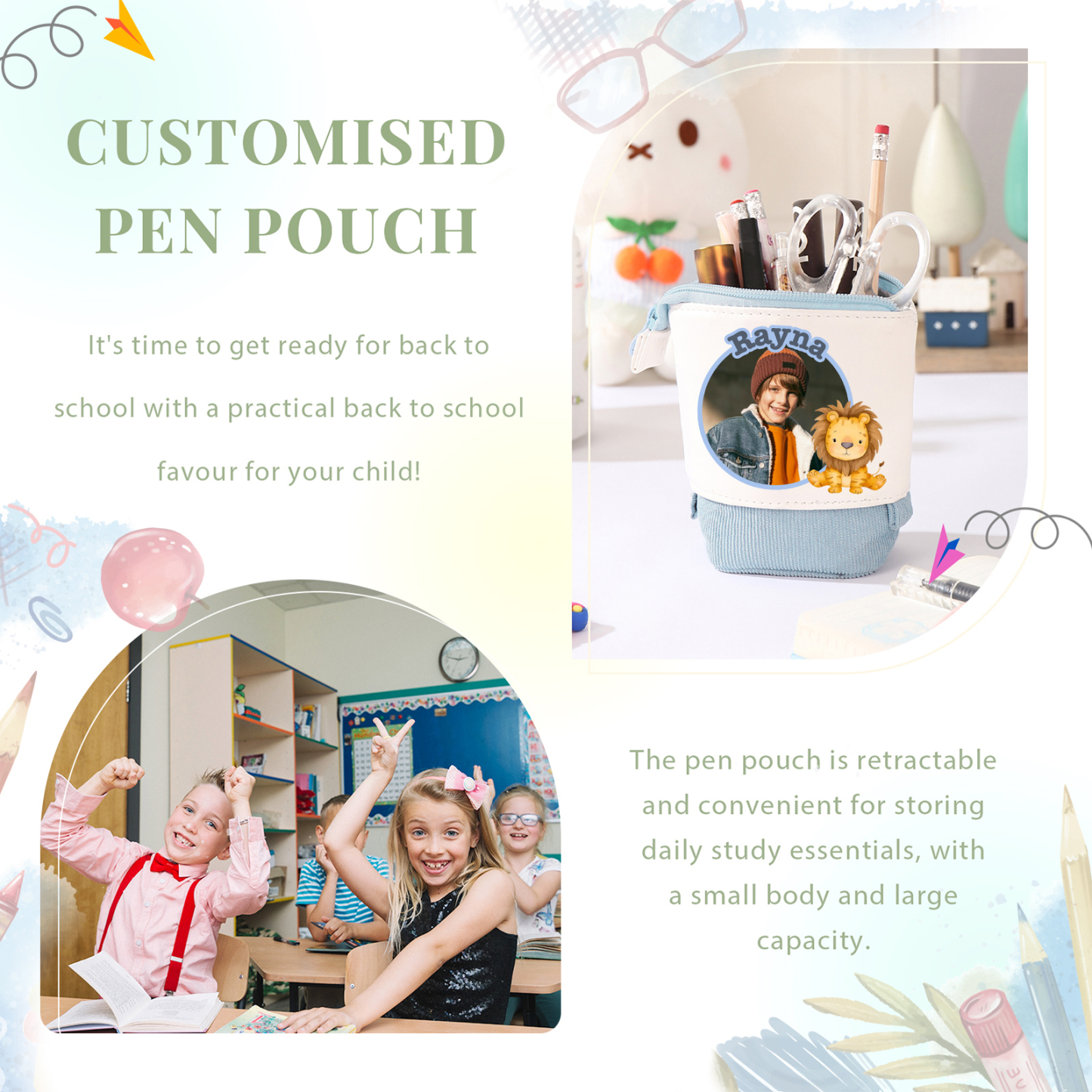 Personalized Pencil Case Custom Name And Animal Pencil Case Back To School Gift For Boys Girls