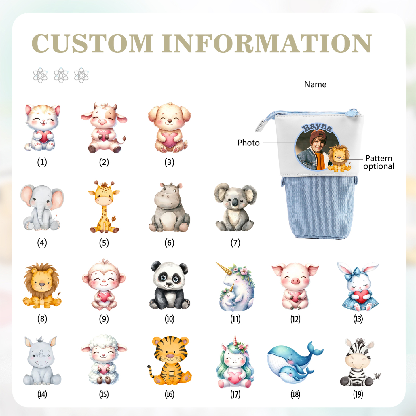 Personalized Pencil Case Custom Name And Animal Pencil Case Back To School Gift For Boys Girls