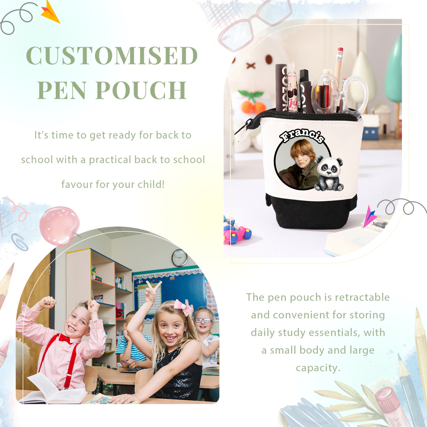 Personalized Pencil Case Custom Name And Animal Pencil Case Back To School Gift For Boys Girls