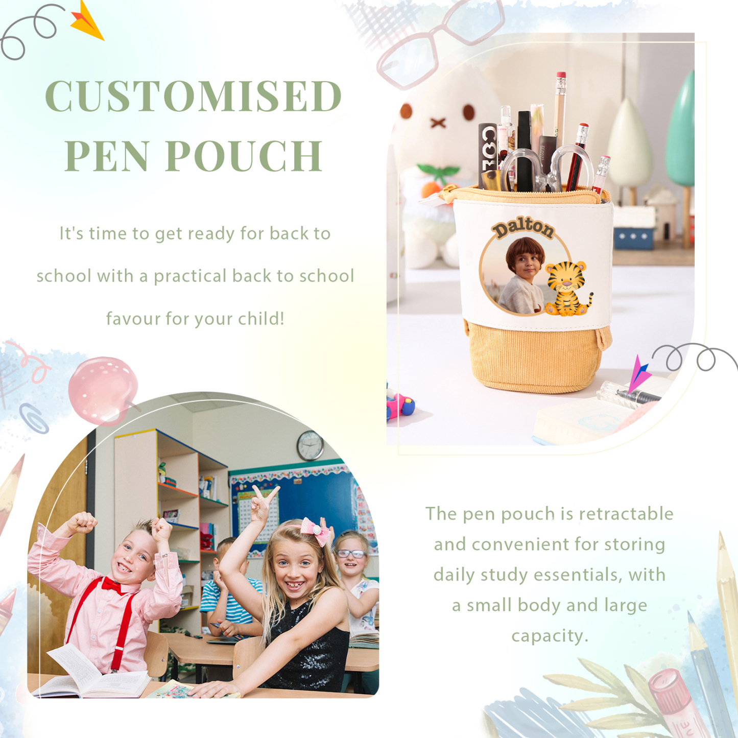 Personalized Pencil Case Custom Name And Animal Pencil Case Back To School Gift For Boys Girls