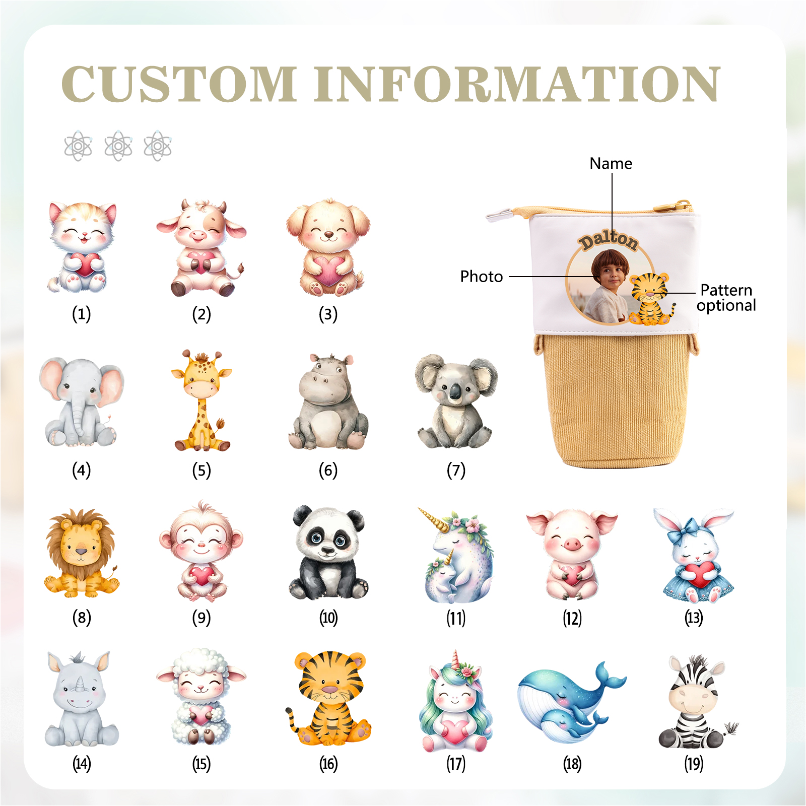 Personalized Pencil Case Custom Name And Animal Pencil Case Back To School Gift For Boys Girls