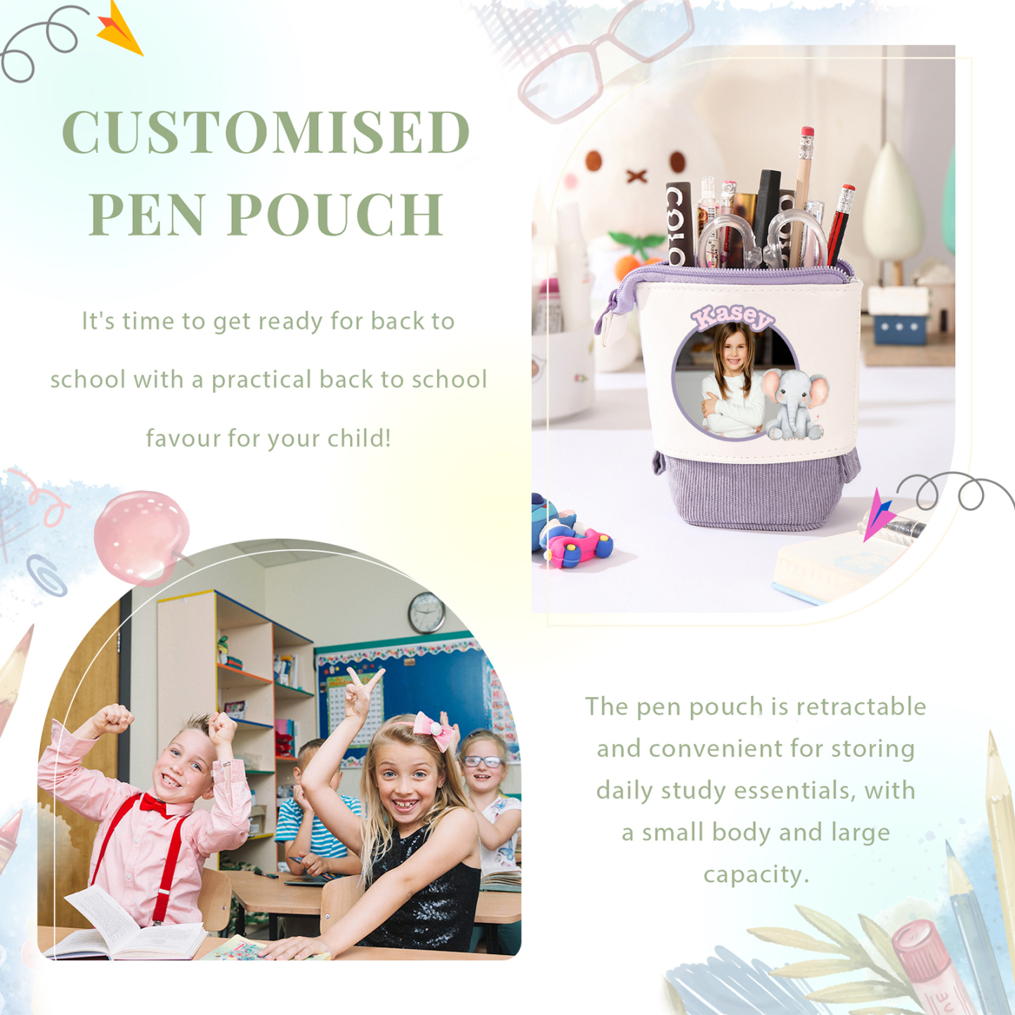 Personalized Pencil Case Custom Name And Animal Pencil Case Back To School Gift For Boys Girls