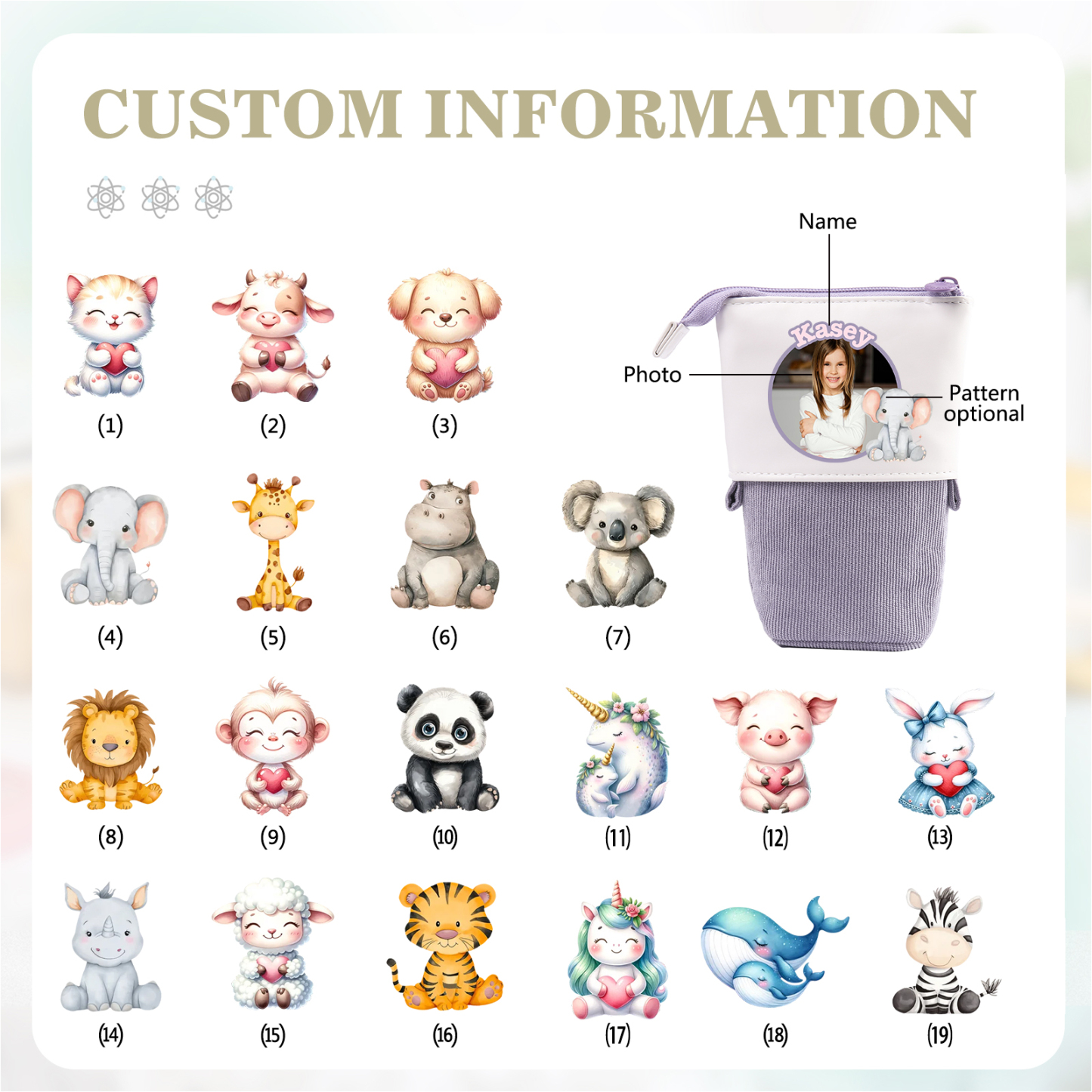 Personalized Pencil Case Custom Name And Animal Pencil Case Back To School Gift For Boys Girls