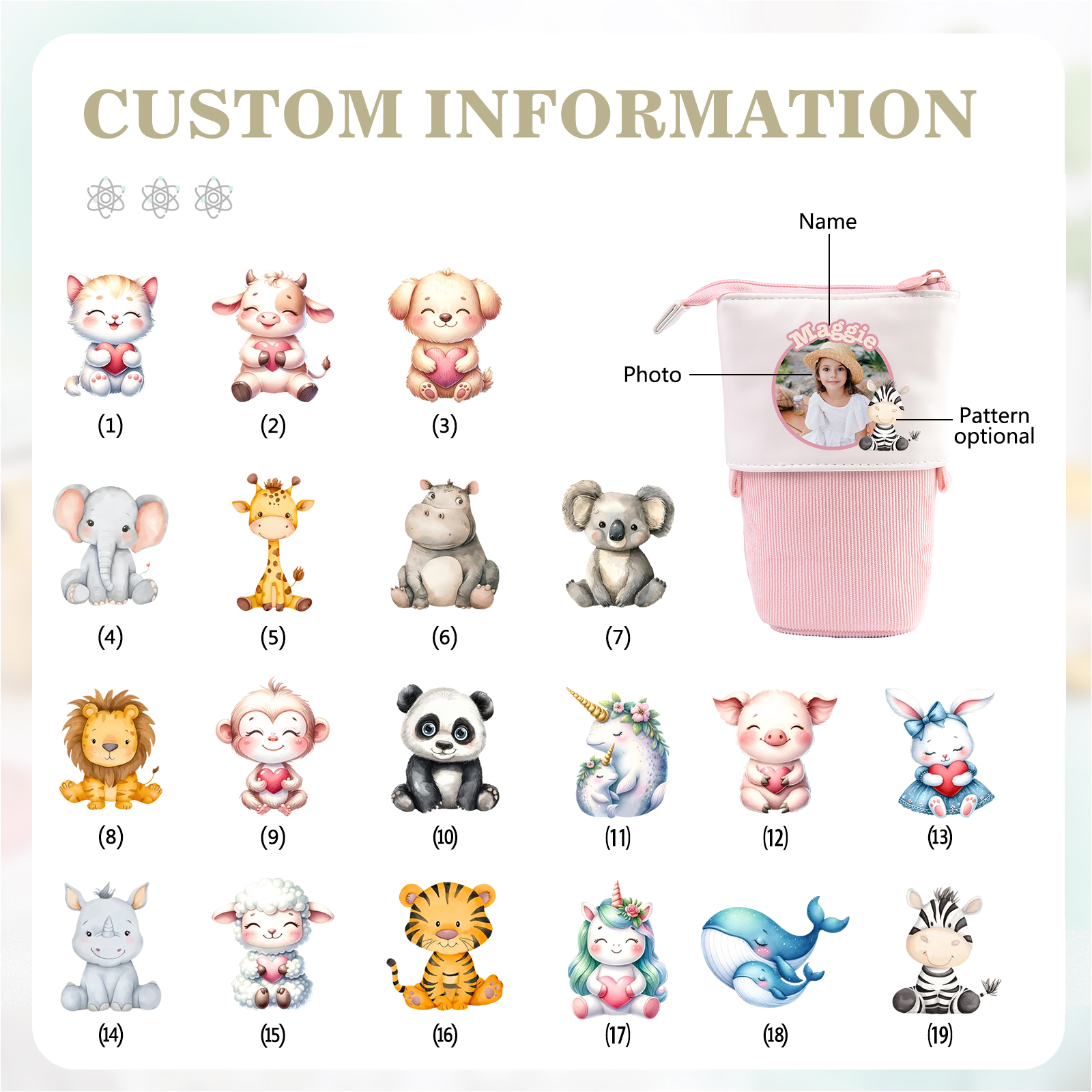 Personalized Pencil Case Custom Name And Animal Pencil Case Back To School Gift For Boys Girls