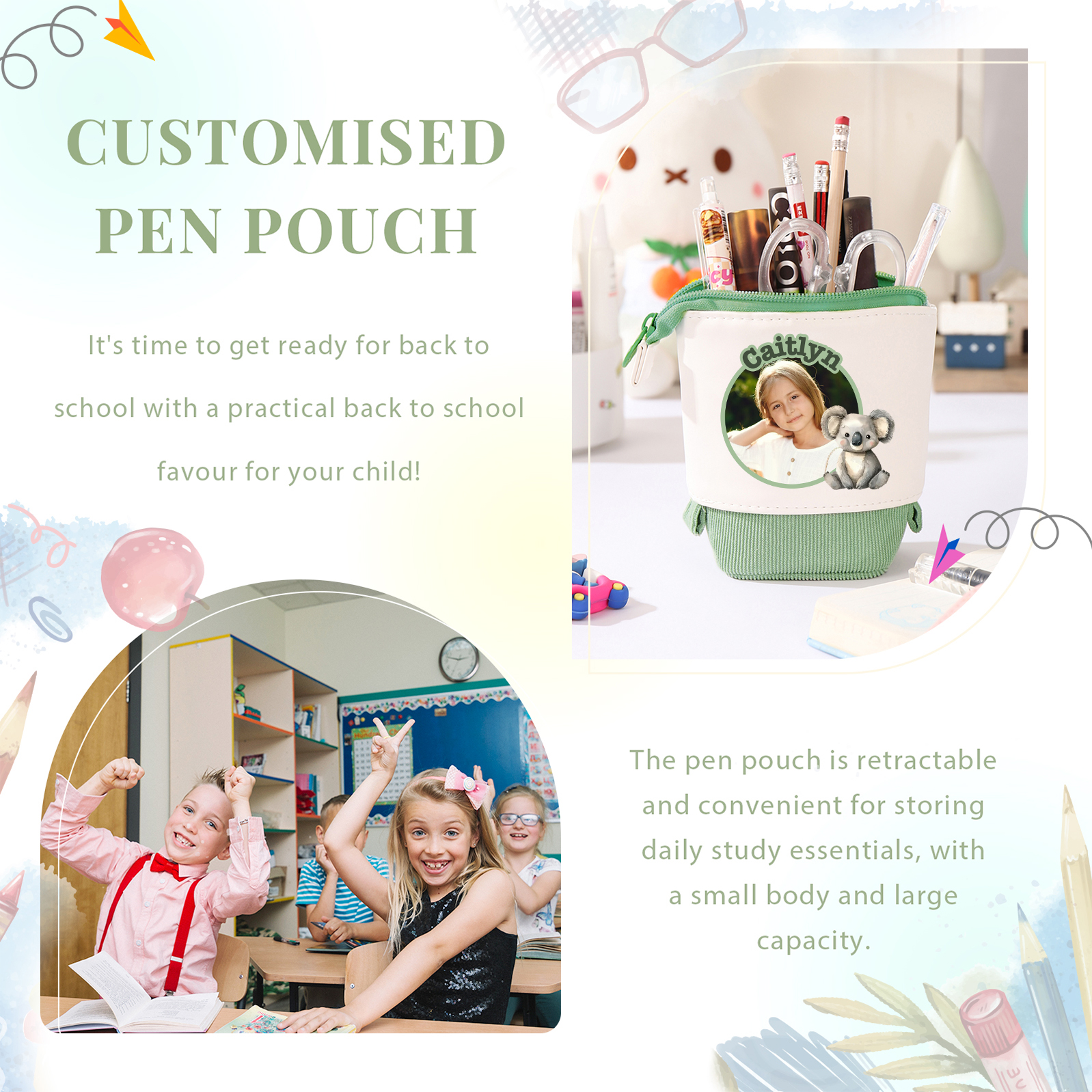 Personalized Pencil Case Custom Name And Animal Pencil Case Back To School Gift For Boys Girls