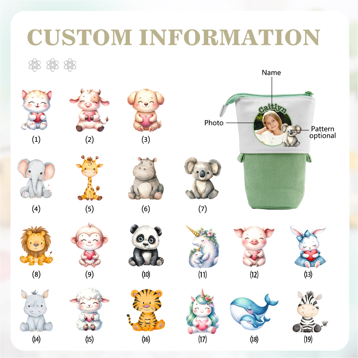 Personalized Pencil Case Custom Name And Animal Pencil Case Back To School Gift For Boys Girls