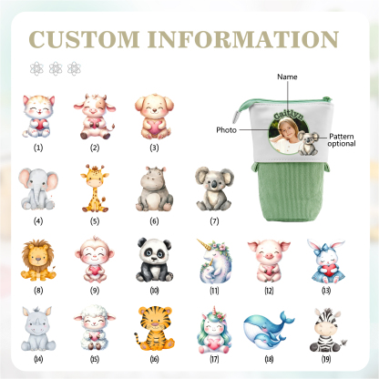 Personalized Pencil Case Custom Name And Animal Pencil Case Back To School Gift For Boys Girls