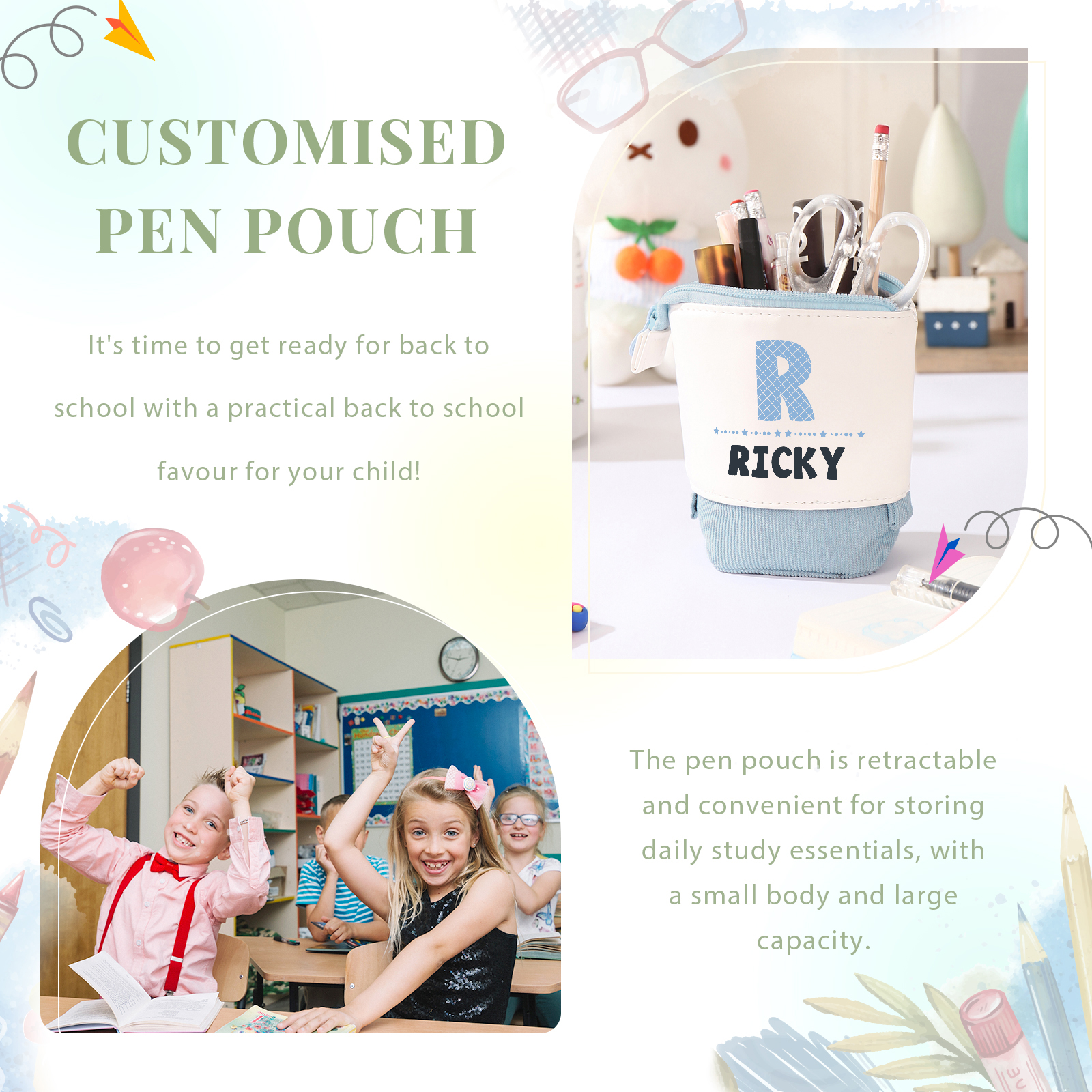 Personalized Pencil Case Custom Name And Letter Pencil Case Back To School Gift For Boys Girls