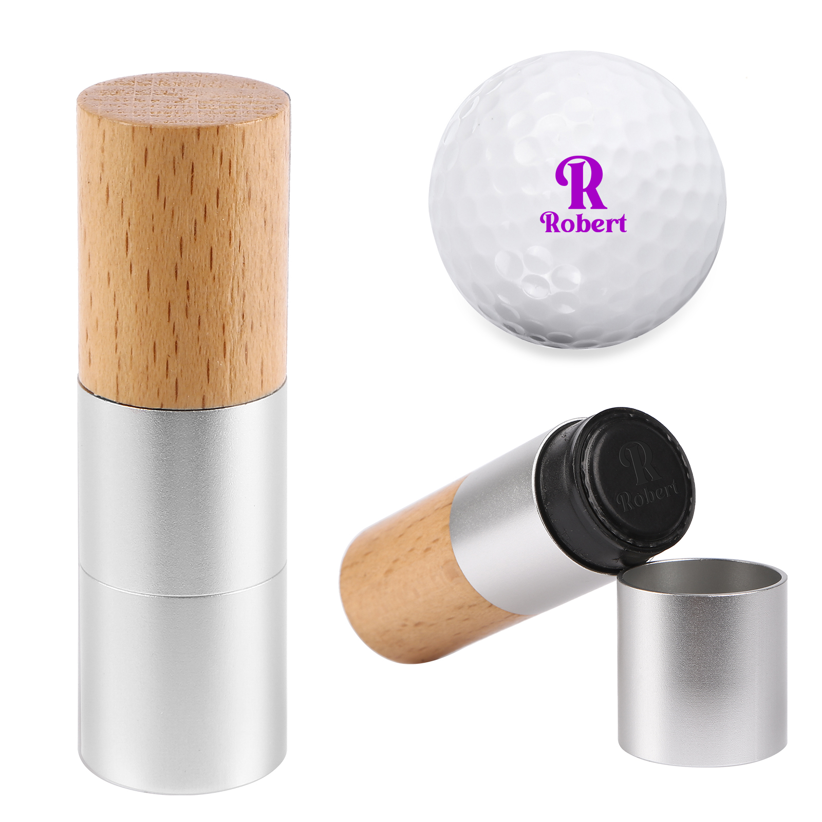 Personalized Golf Ball Pattern Seal – Elegant Wood Design