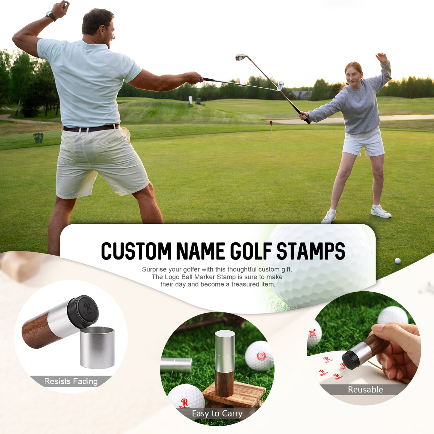 Personalized Golf Ball Pattern Seal – Elegant Wood Design