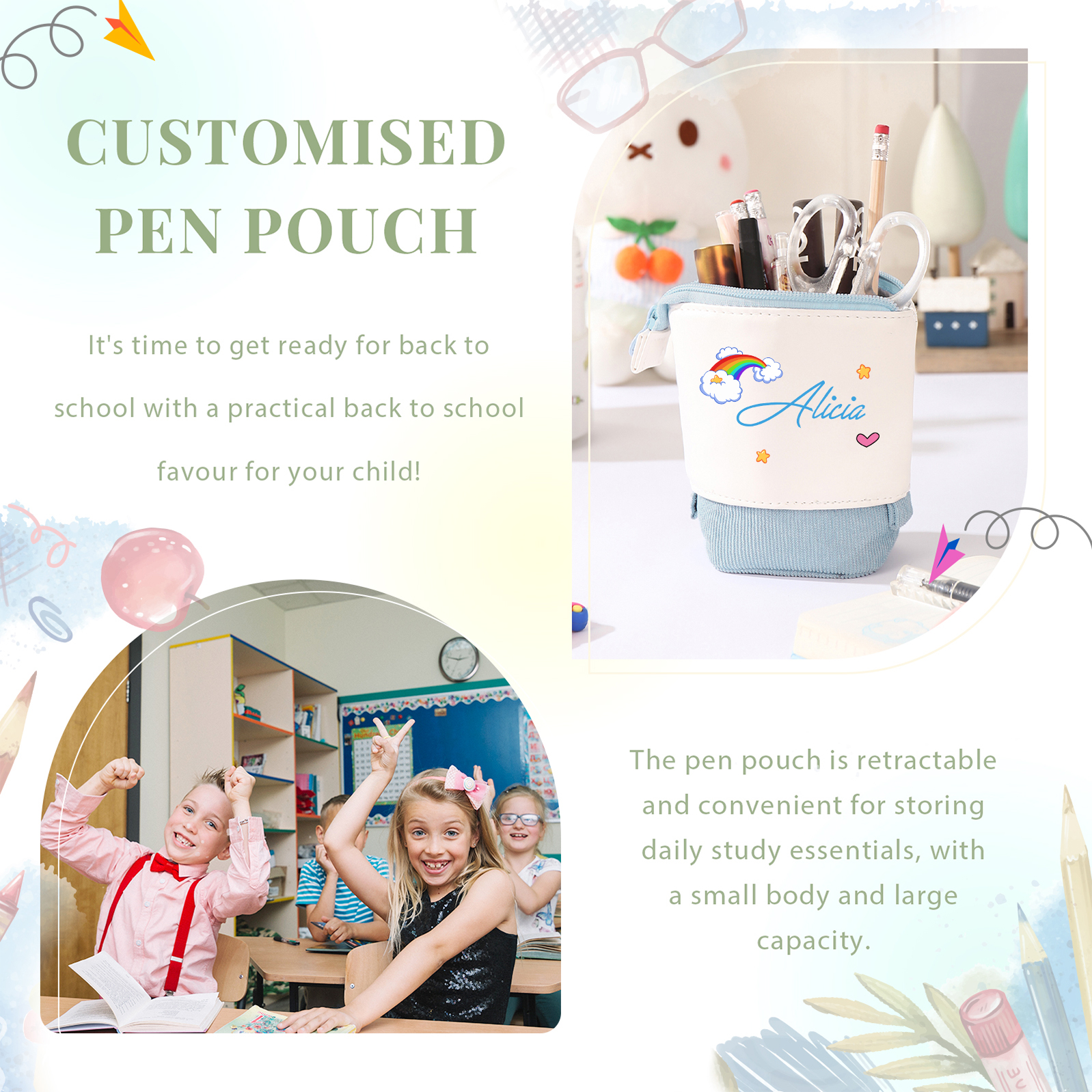 Personalized Pencil Case Custom Name Rabbit Pencil Case Back To School Gift For Boys Girls