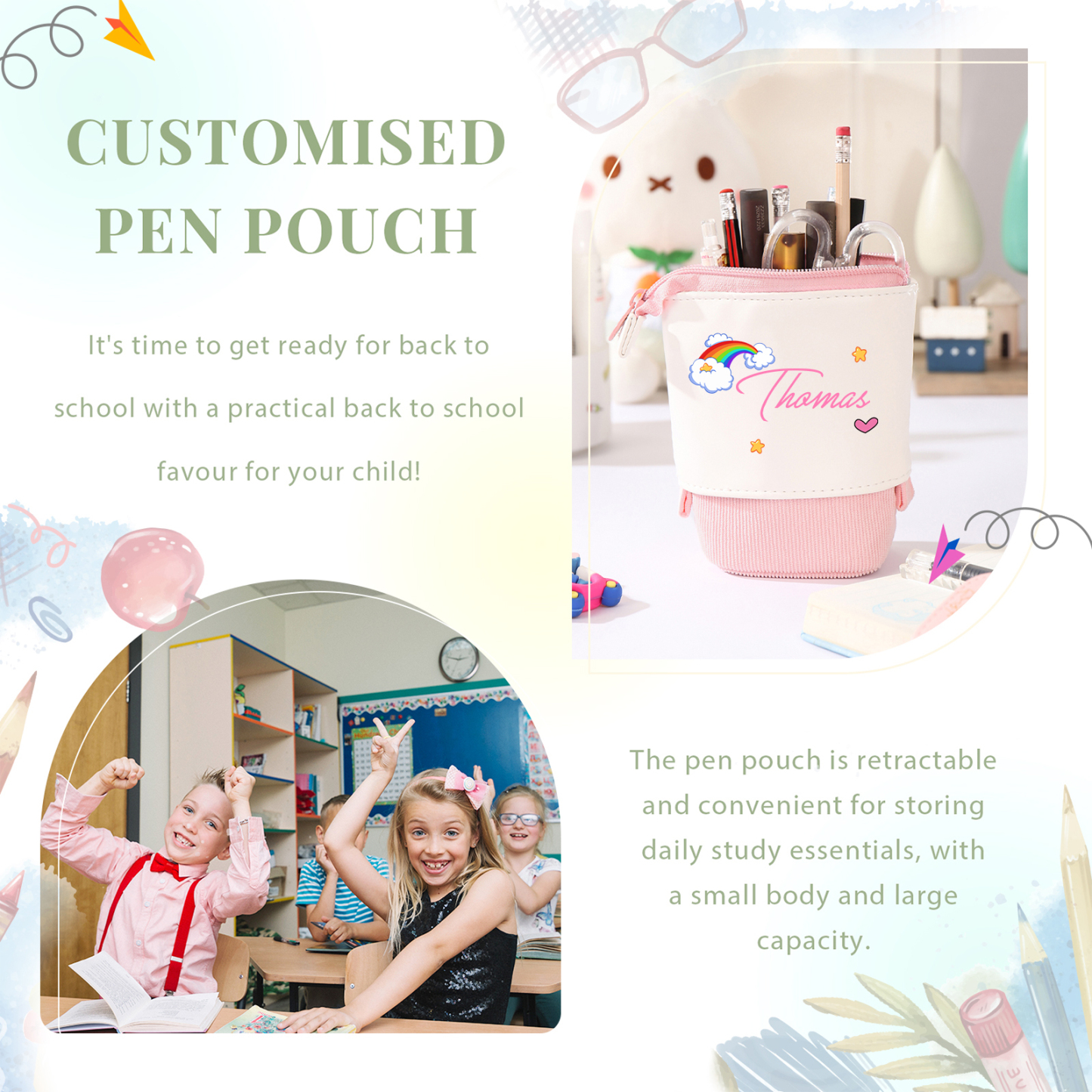 Personalized Pencil Case Custom Name Rabbit Pencil Case Back To School Gift For Boys Girls