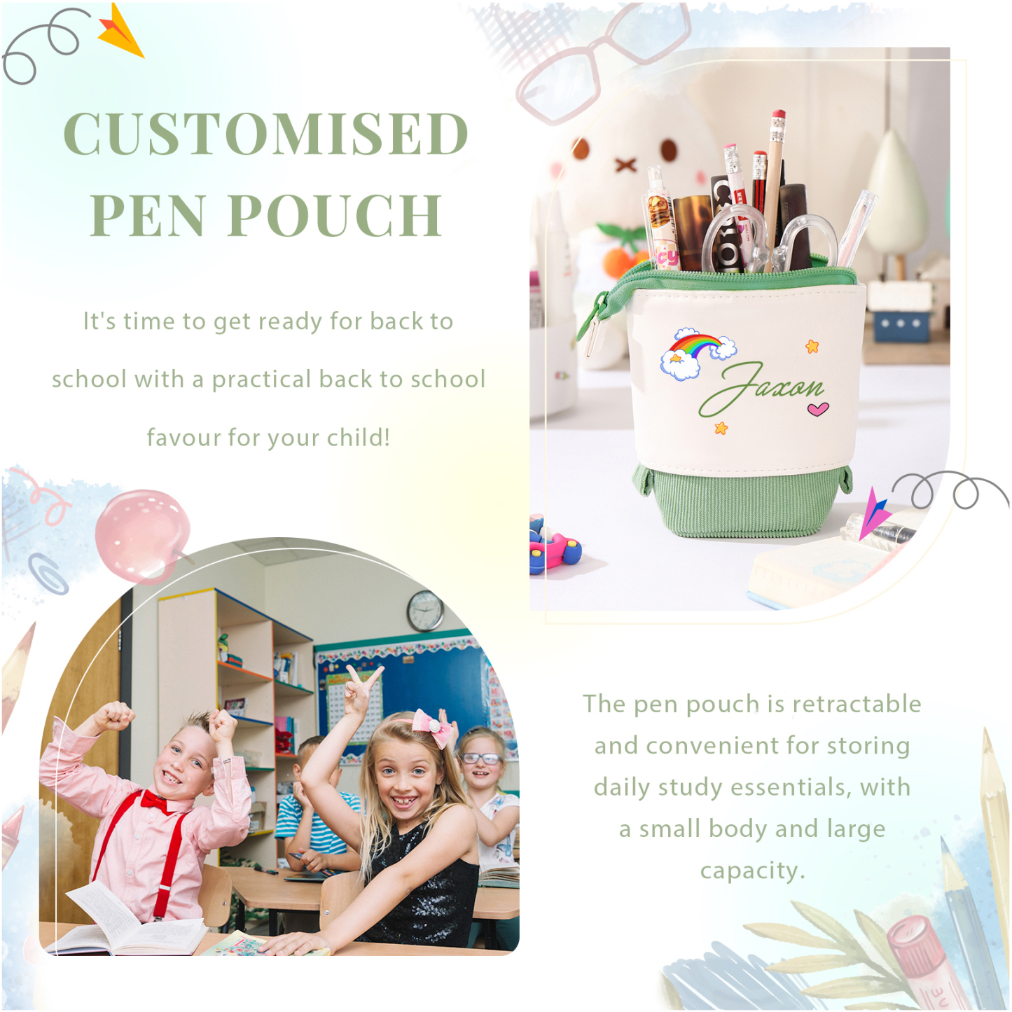 Personalized Pencil Case Custom Name Rabbit Pencil Case Back To School Gift For Boys Girls