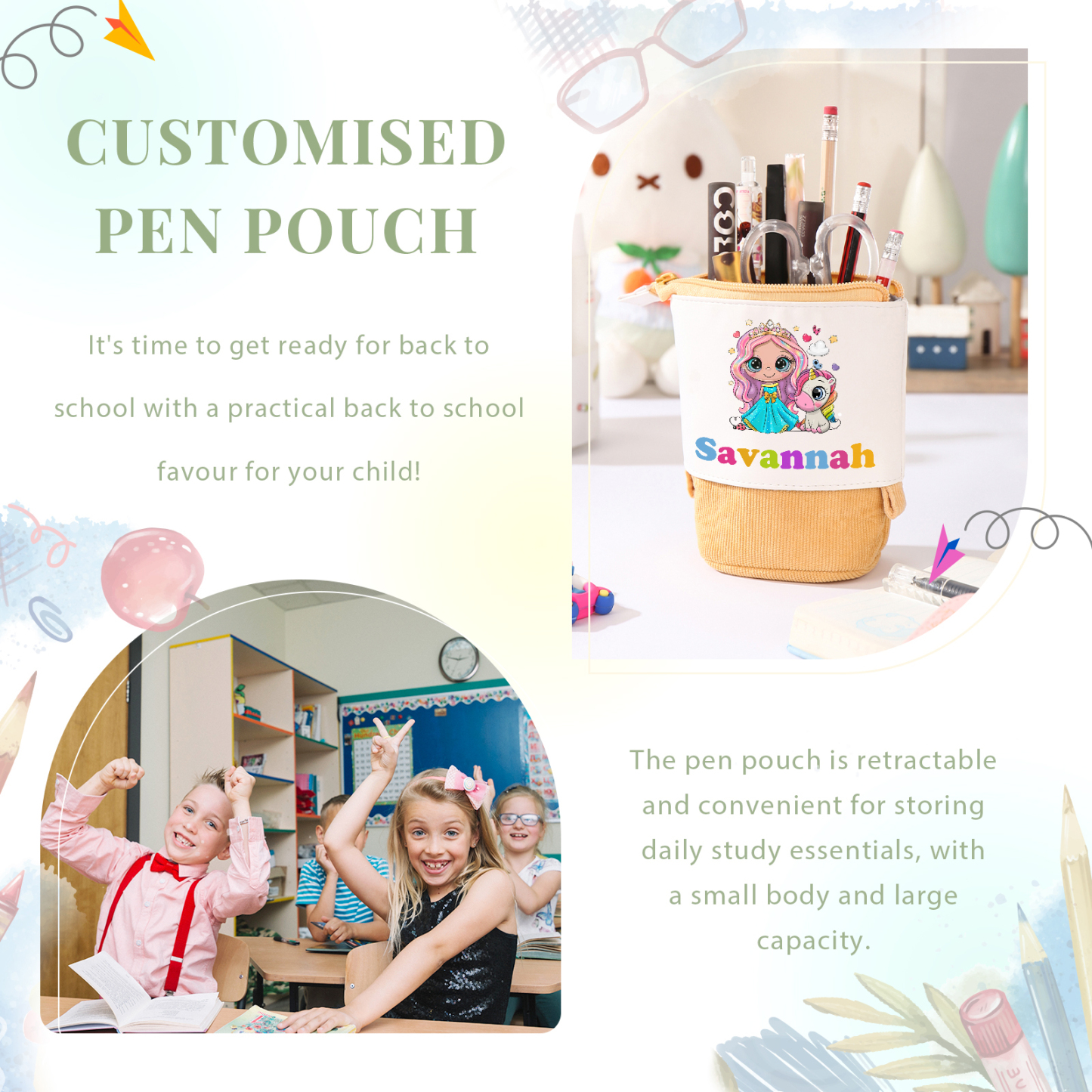 Personalized Pencil Case Custom Name And Animal Pencil Case Back To School Gift For Boys Girls