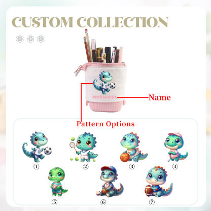 Personalized Sports & Dinosaur & Name Expandable Pencil Case - Back To School Gift For Boys & Girls 