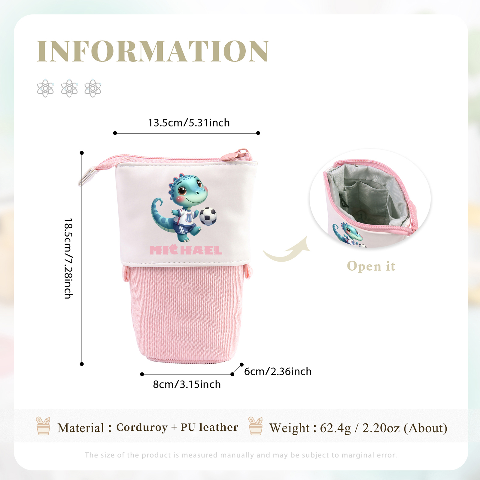 [Copy]Personalized Cartoon Character & Initial Name Pencil Case - Back To School Gift For Boys & Girls 