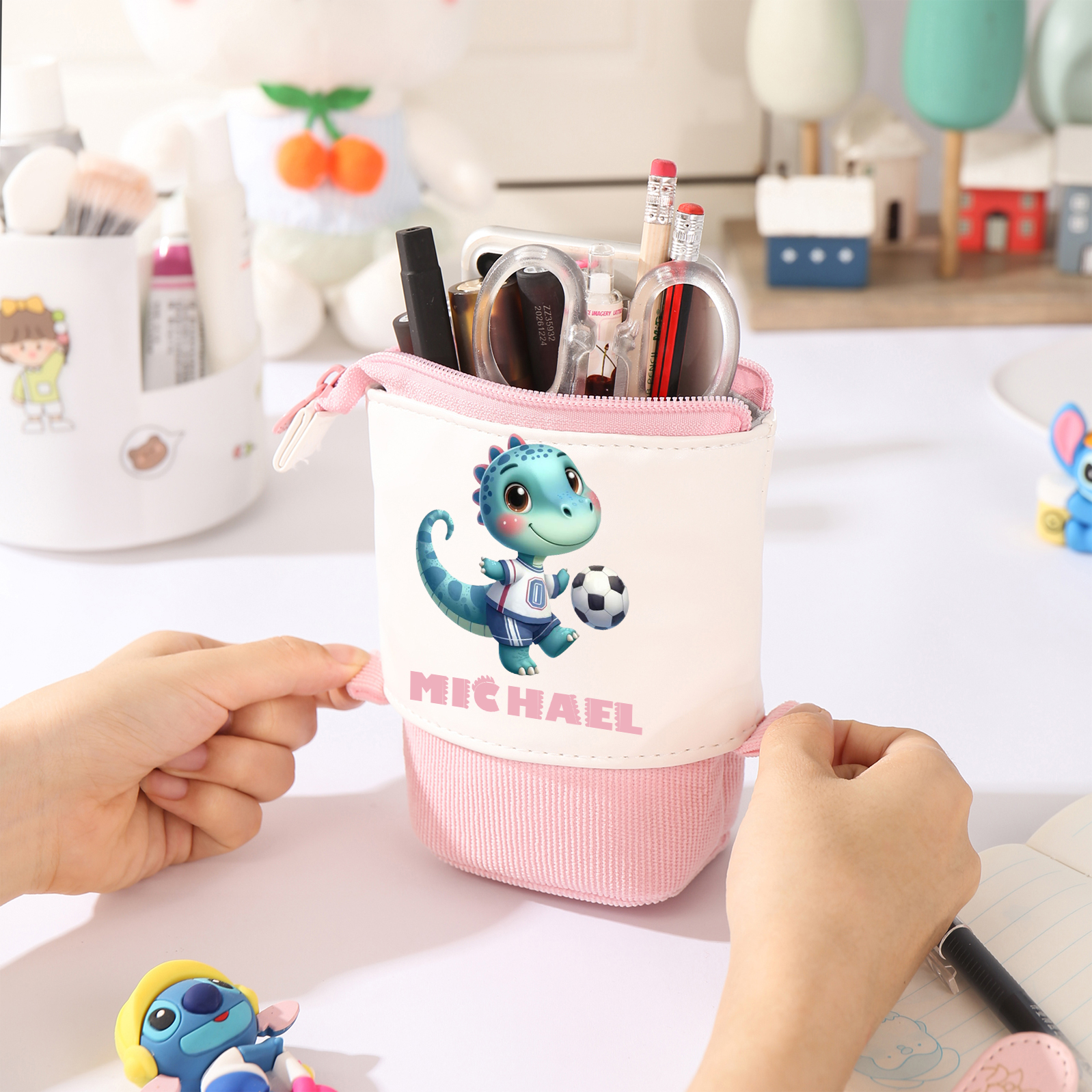 [Copy]Personalized Cartoon Character & Initial Name Pencil Case - Back To School Gift For Boys & Girls 