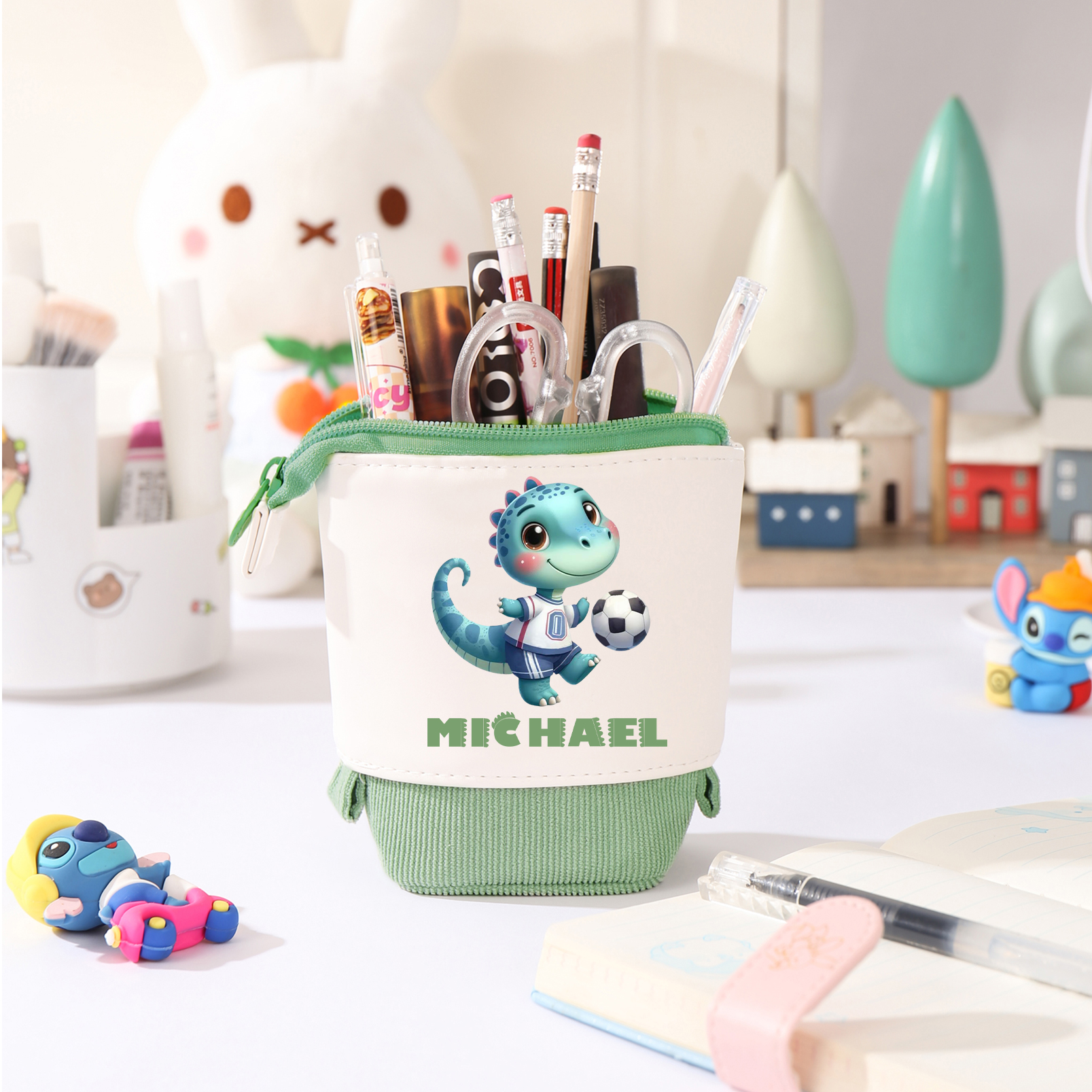 [Copy]Personalized Cartoon Character & Initial Name Pencil Case - Back To School Gift For Boys & Girls 