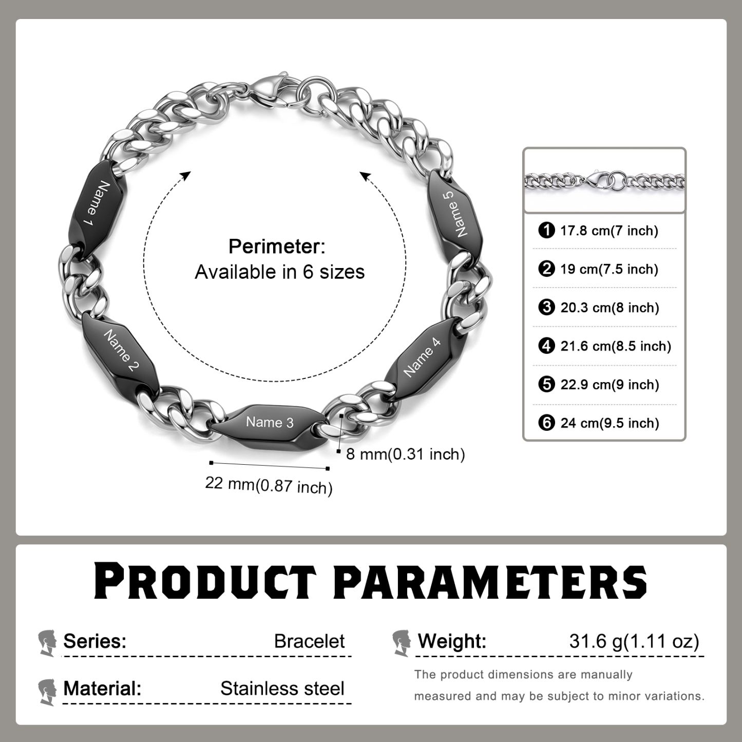 Personalized Stainless Steel Curb Chain Bracelet Custom With 1-5 Engraved Names Gift For Dad Husband Family