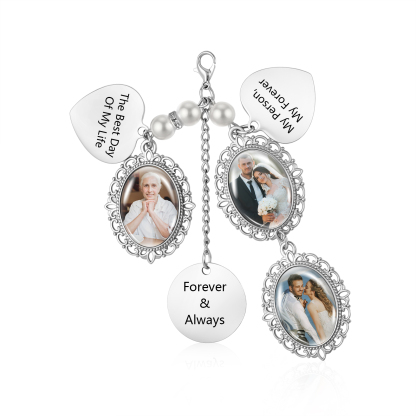 Personalized Memorial Bouquet Charm with Pearl Beads Custom 1-4 Photos