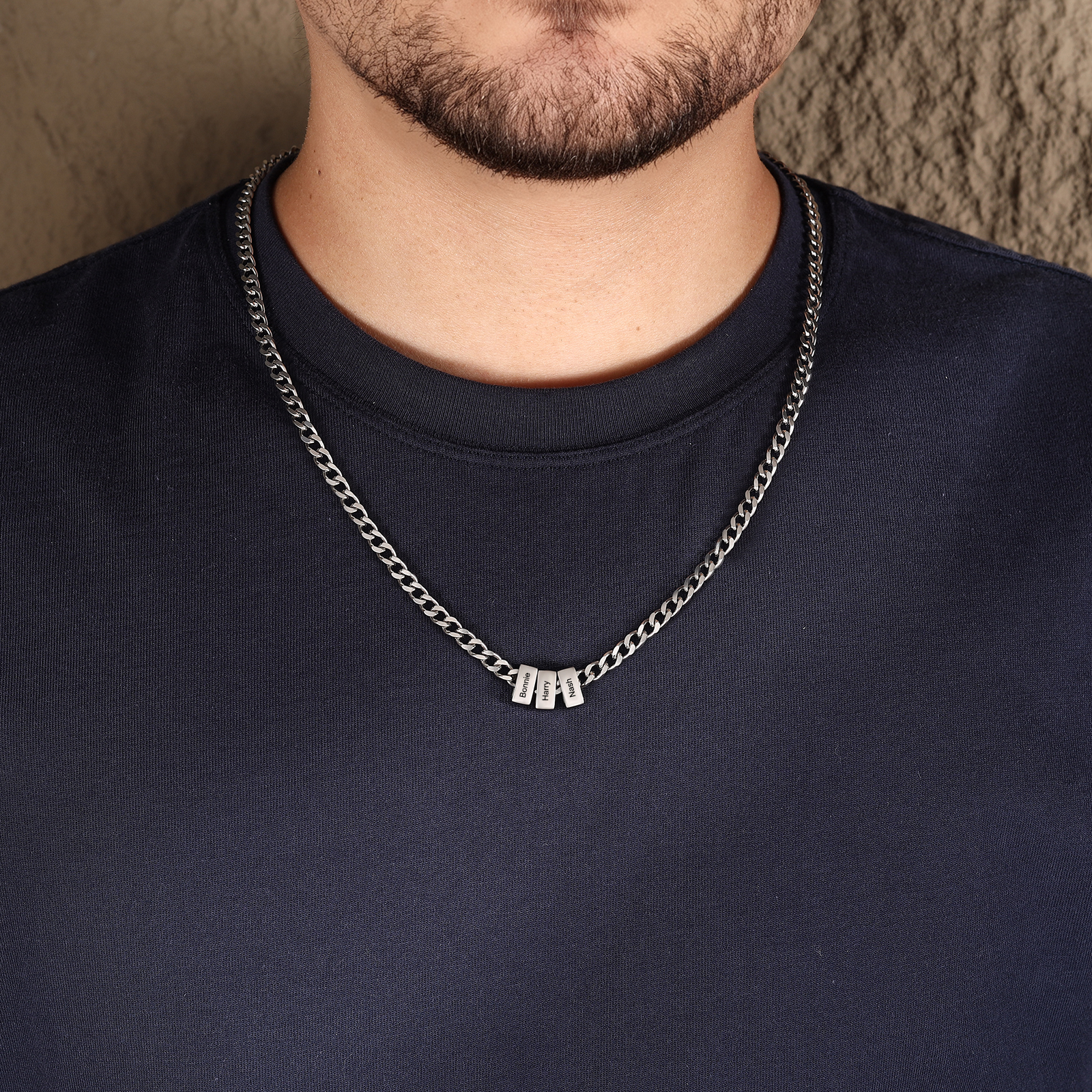 Personalized Mens Cuban Link Chain Necklace with 1–6 Names