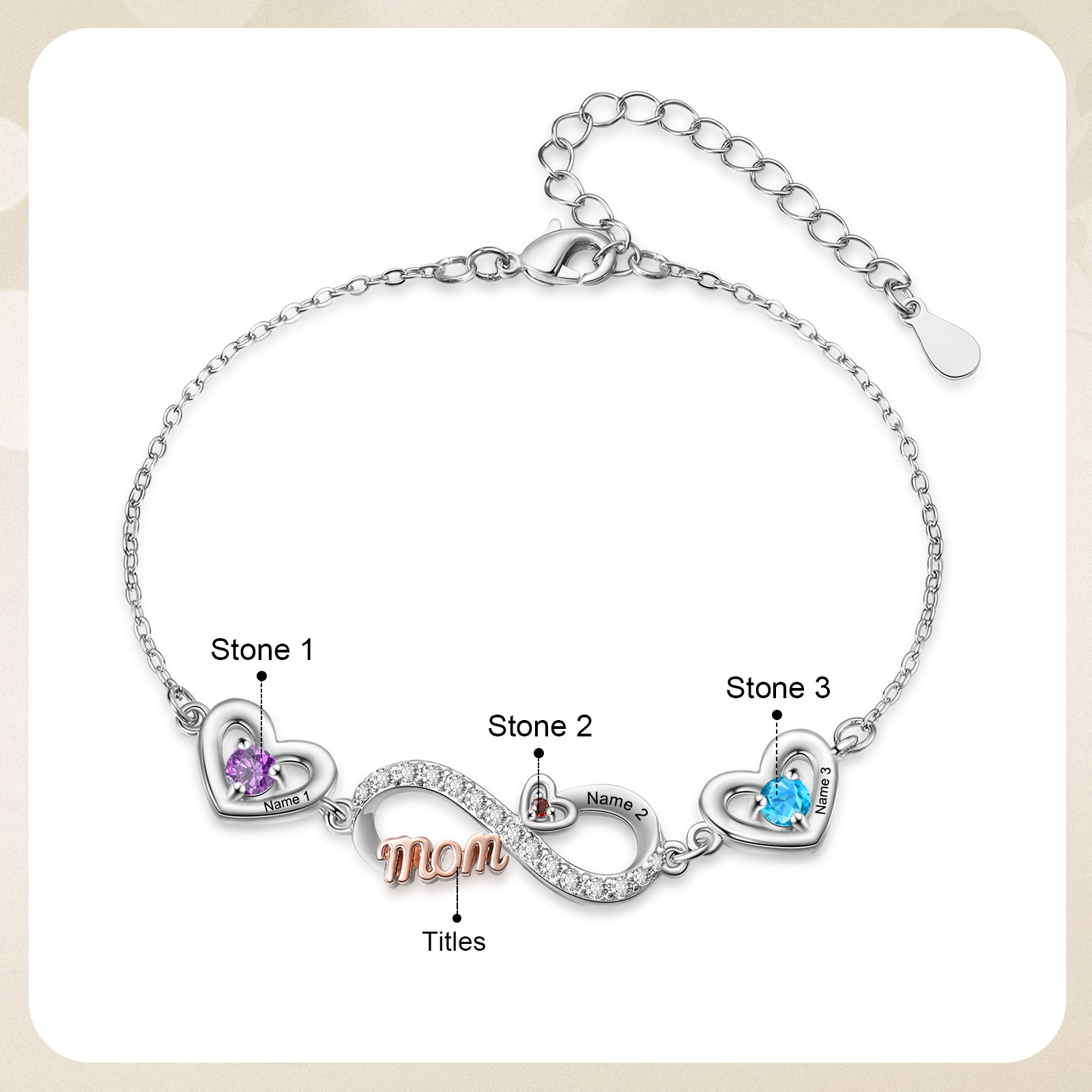 Personalized Infinity Heart Bracelet Mom Birthstones Bracelet Customized With 2–6 Names