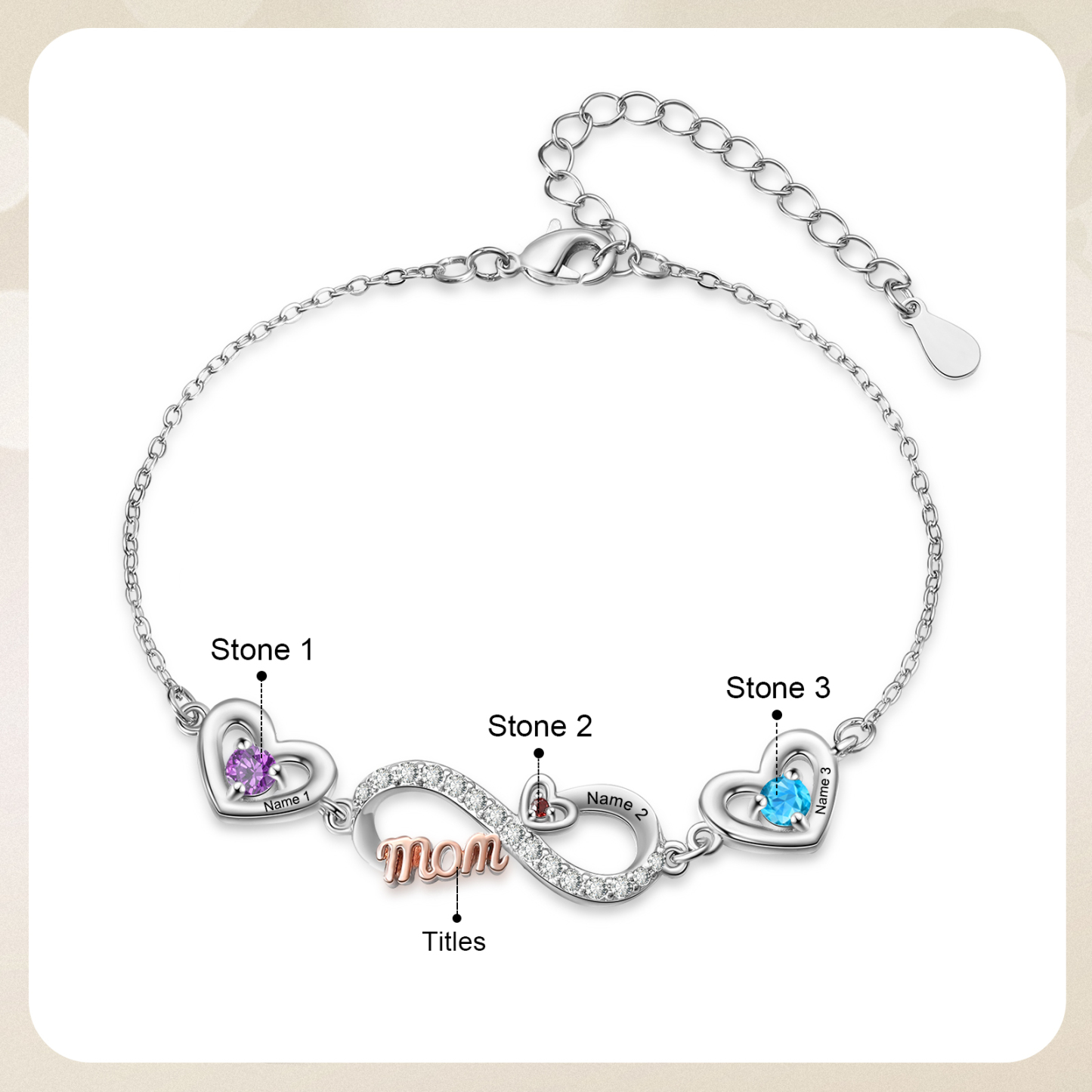 Personalized Infinity Heart Bracelet Mom Birthstones Bracelet Customized With 2–6 Names