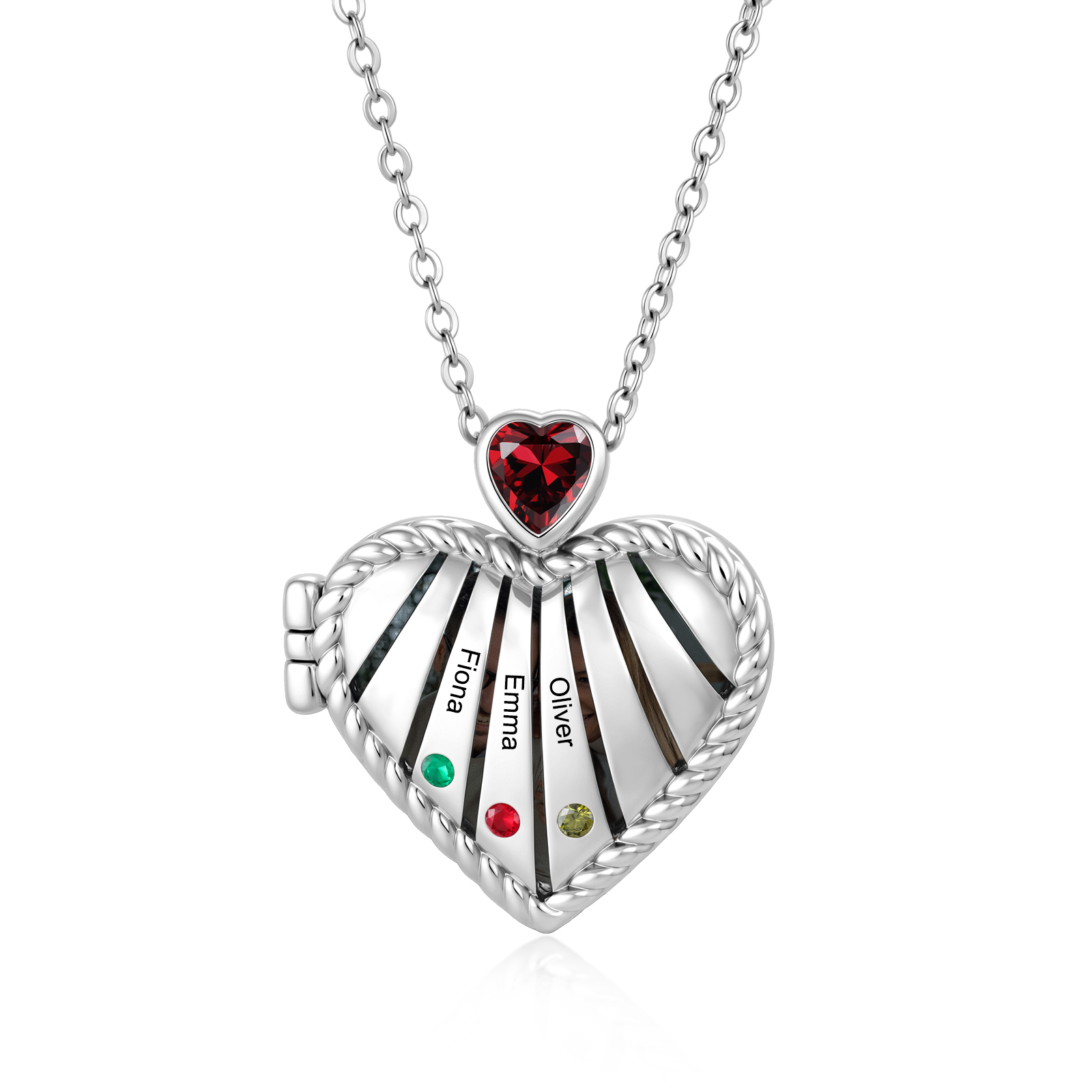 Personalized Heart Locket Birthstone Photo Necklace Custom with 1-6 Names Birthstones
