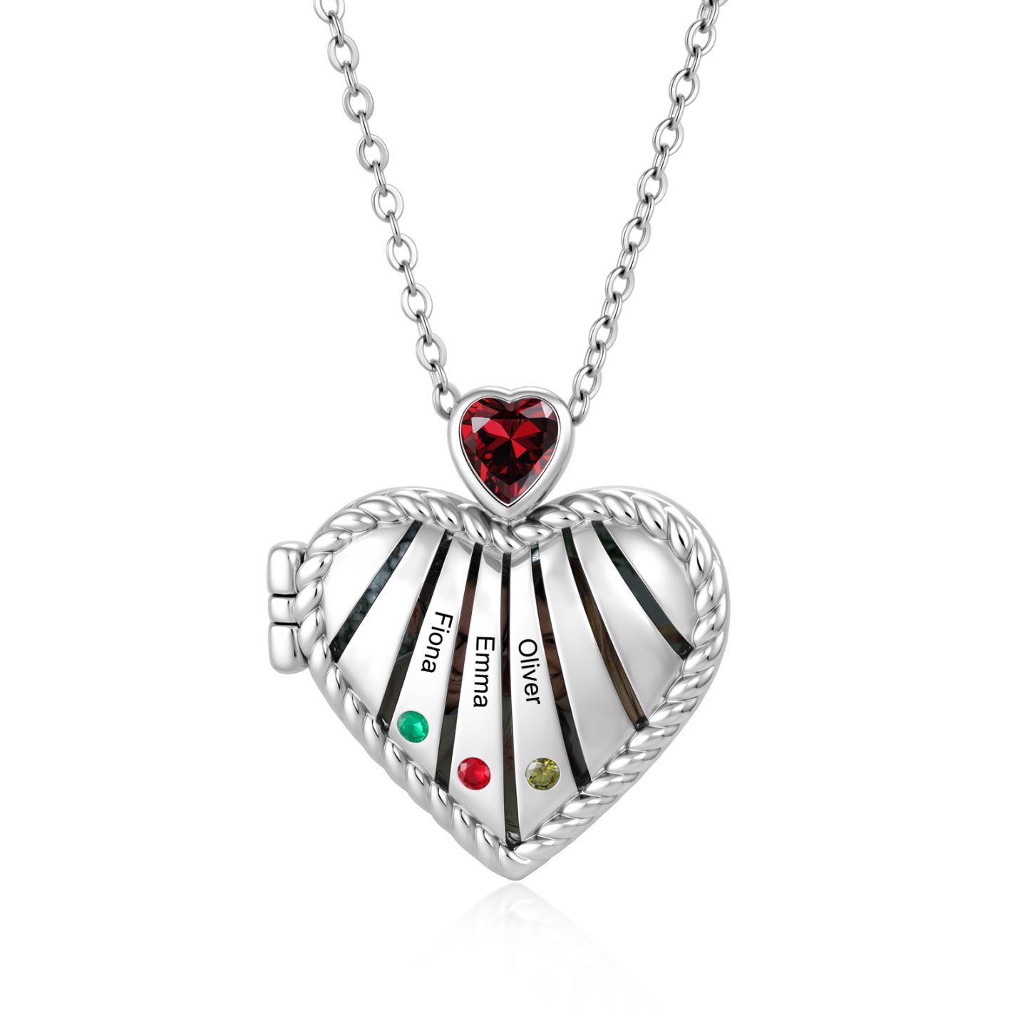 Personalized Heart Locket Birthstone Photo Necklace Custom with 1-6 Names Birthstones